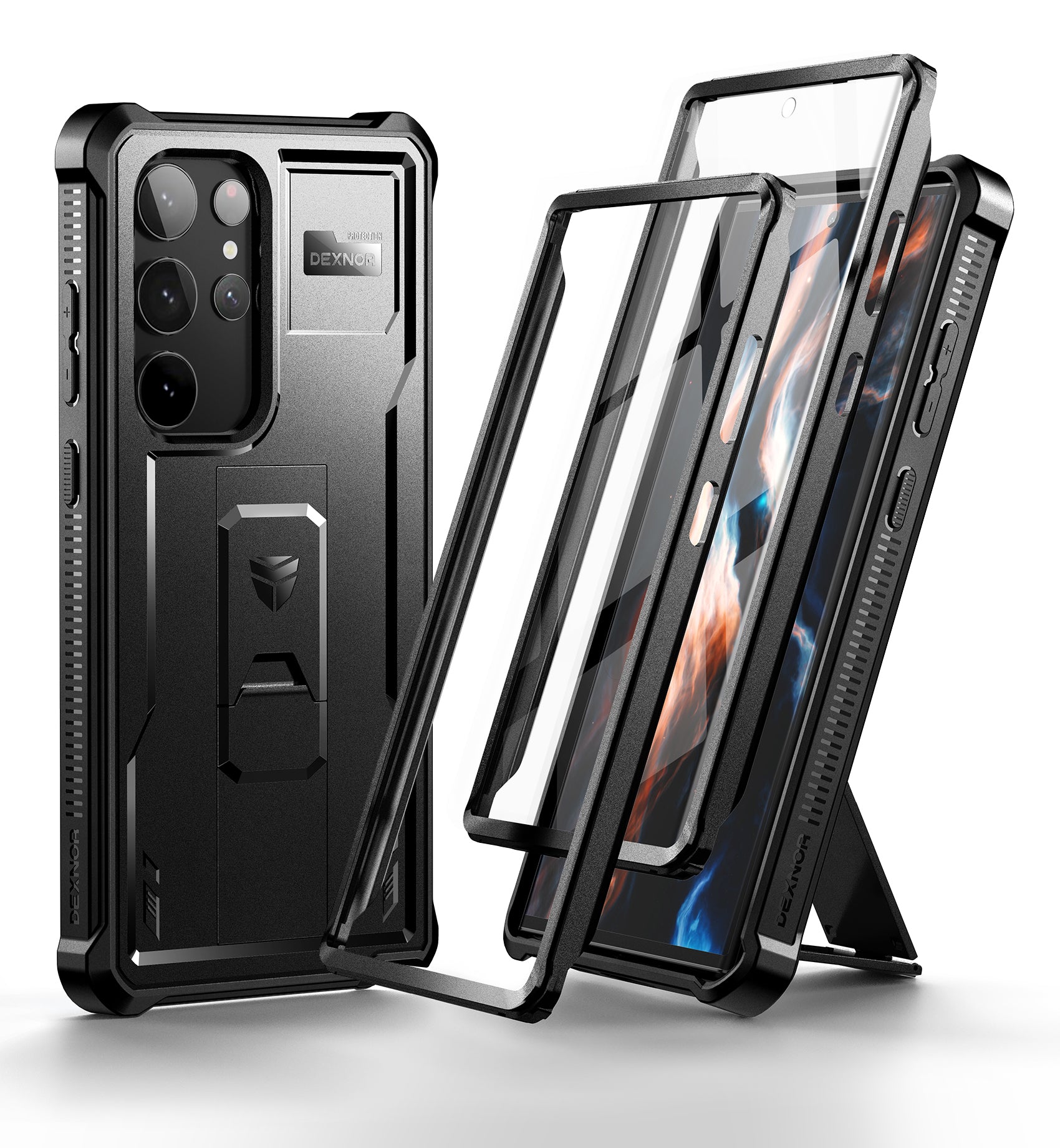 Dexnor Case for Samsung Galaxy S23 Ultra With Screen Protector Full Body Bumper Kickstand Heavy-duty Shockproof Cover