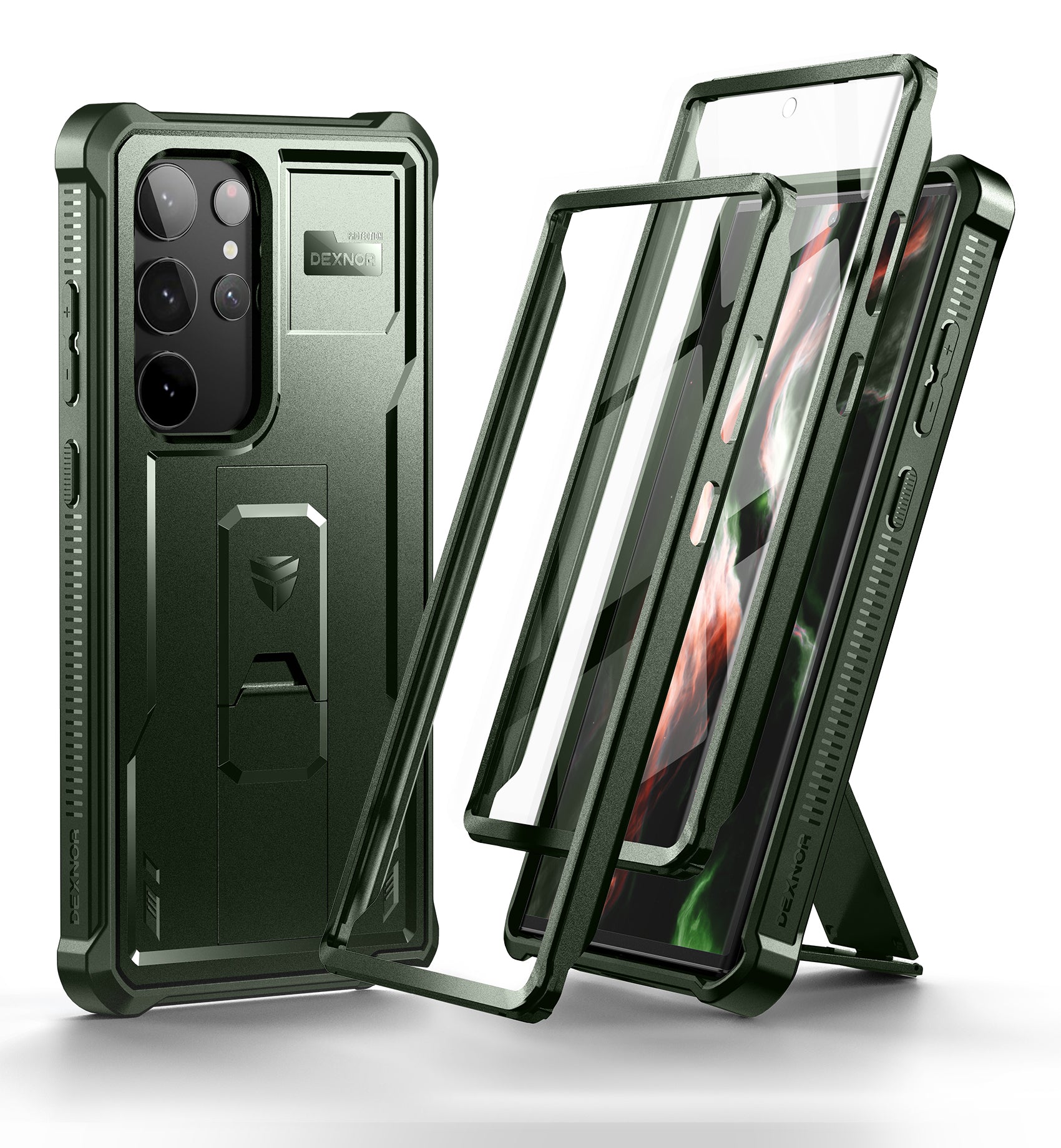 Dexnor Case for Samsung Galaxy S23 Ultra With Screen Protector Full Body Bumper Kickstand Heavy-duty Shockproof Cover