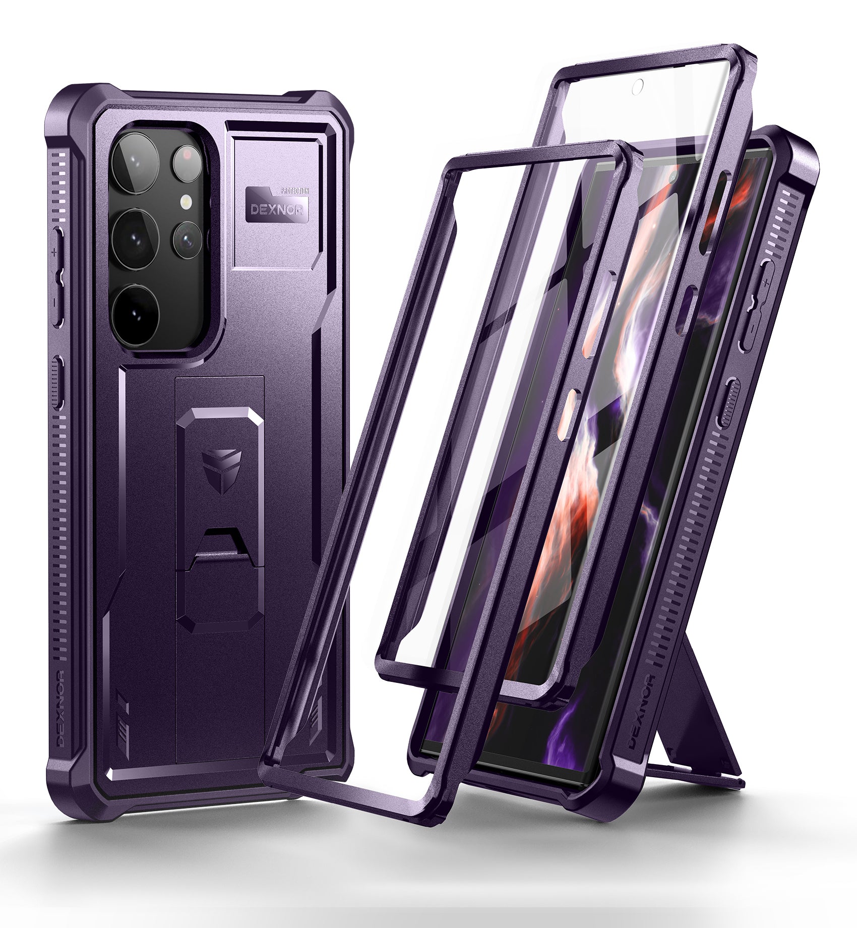 Dexnor Case for Samsung Galaxy S23 Ultra With Screen Protector Full Body Bumper Kickstand Heavy-duty Shockproof Cover