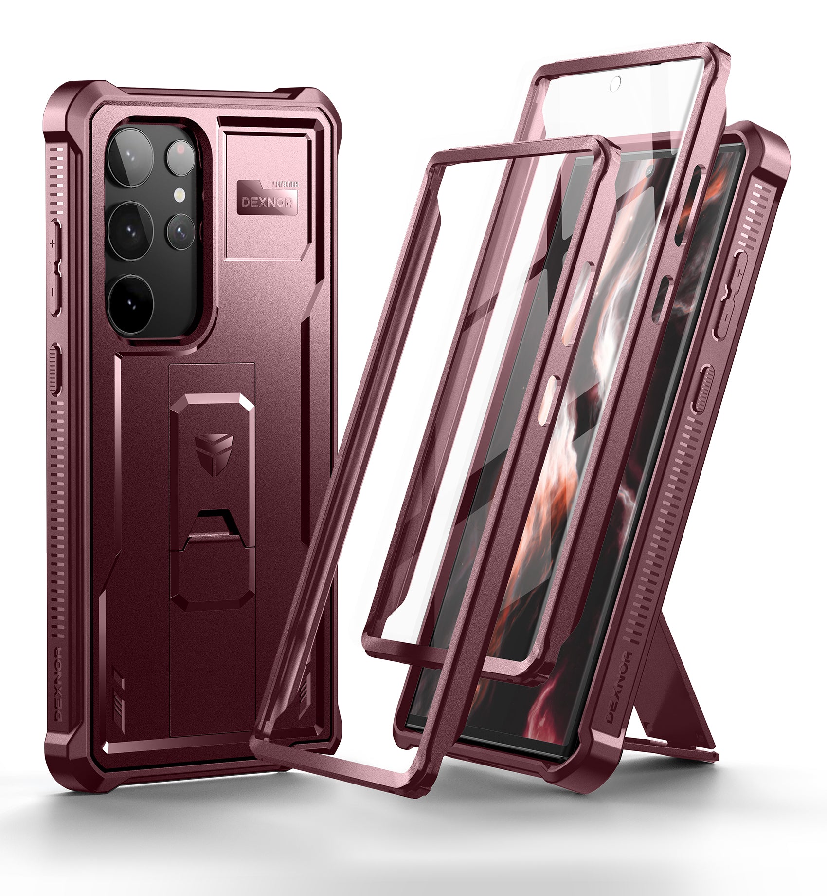 Dexnor Case for Samsung Galaxy S23 Ultra With Screen Protector Full Body Bumper Kickstand Heavy-duty Shockproof Cover