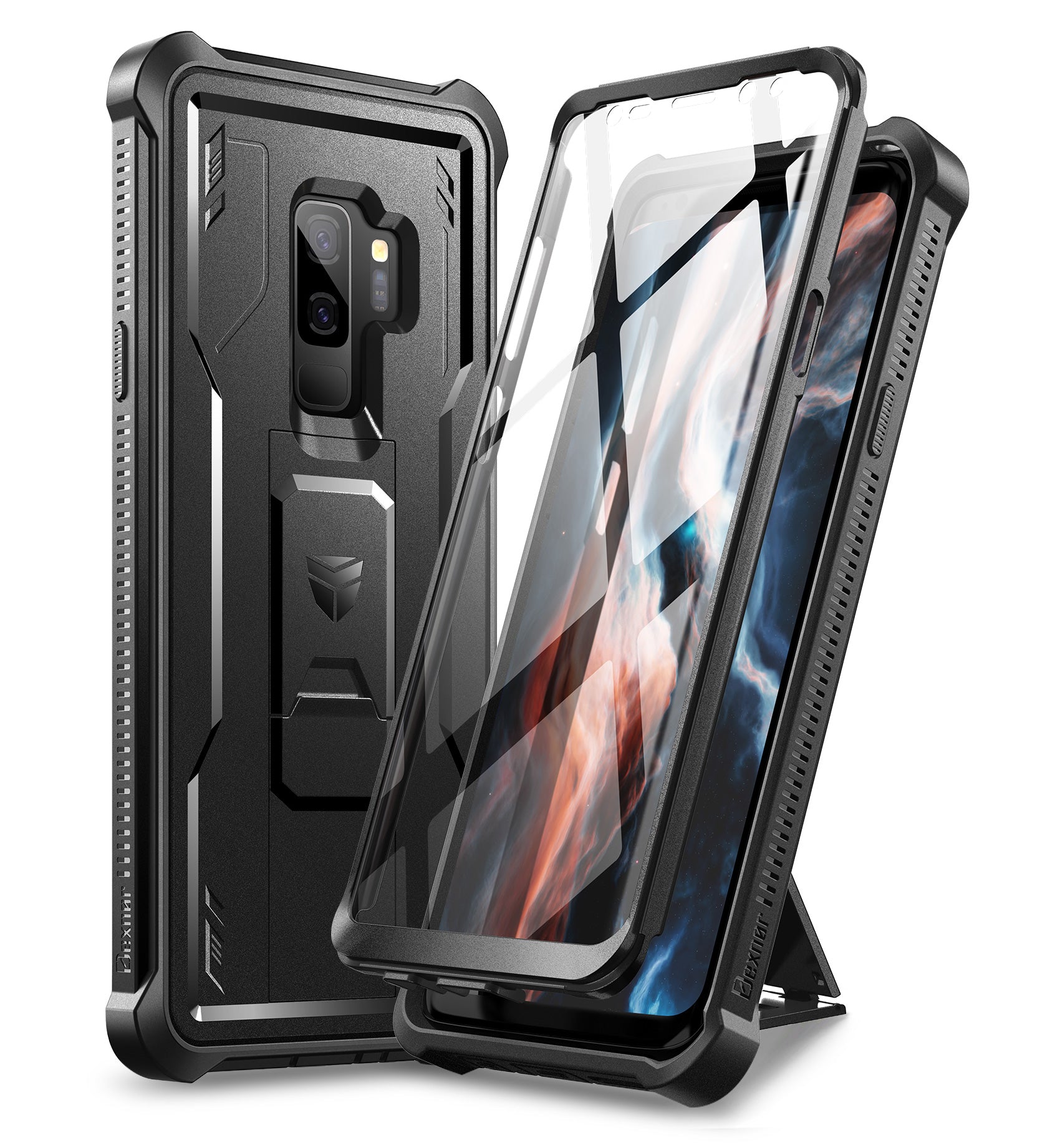 Dexnor Case for Samsung Galaxy S9 Plus With Single Screen Protector Full Body Bumper Kickstand Heavy-duty Shockproof Rugged Cover.