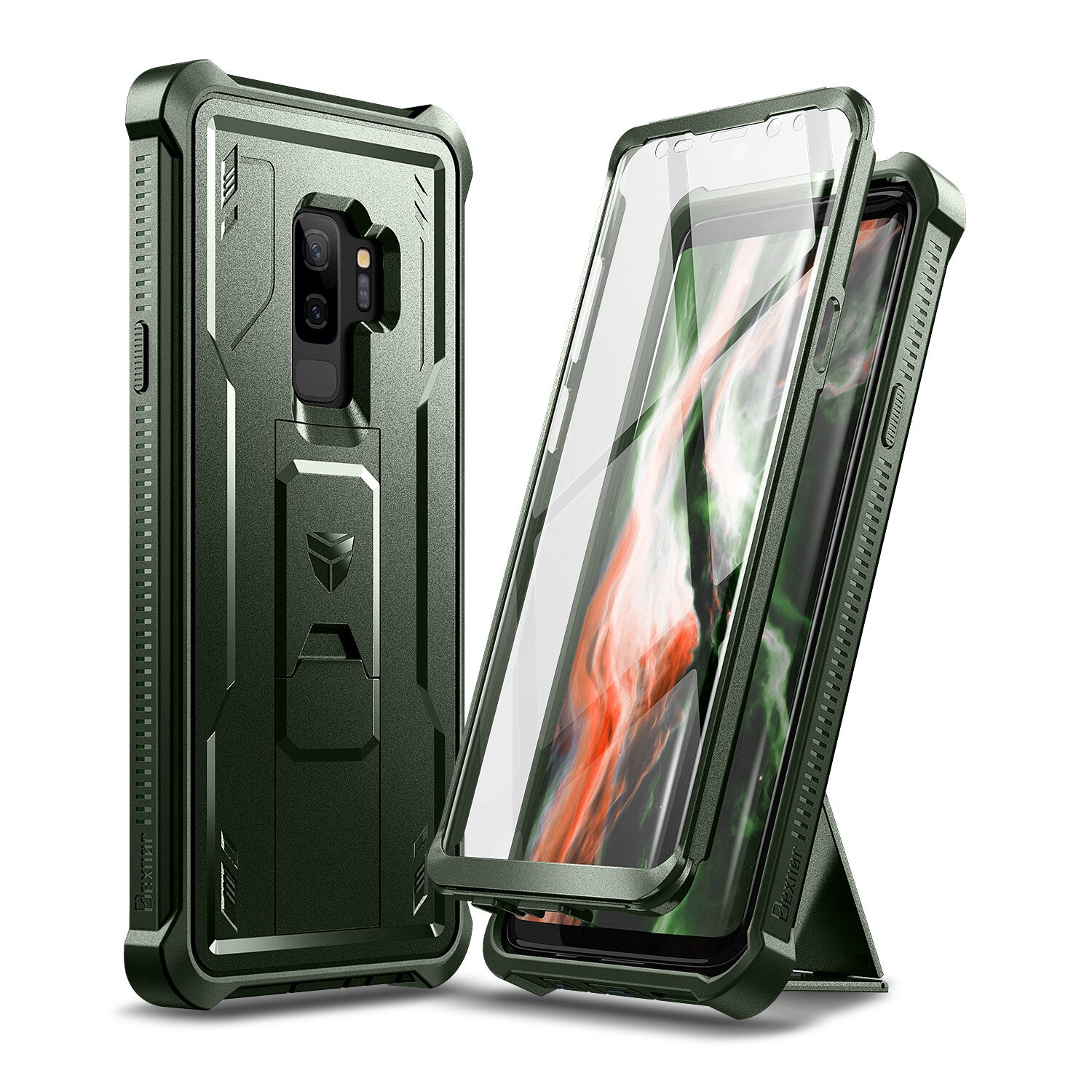 Dexnor Case for Samsung Galaxy S9 Plus With Single Screen Protector Full Body Bumper Kickstand Heavy-duty Shockproof Rugged Cover.