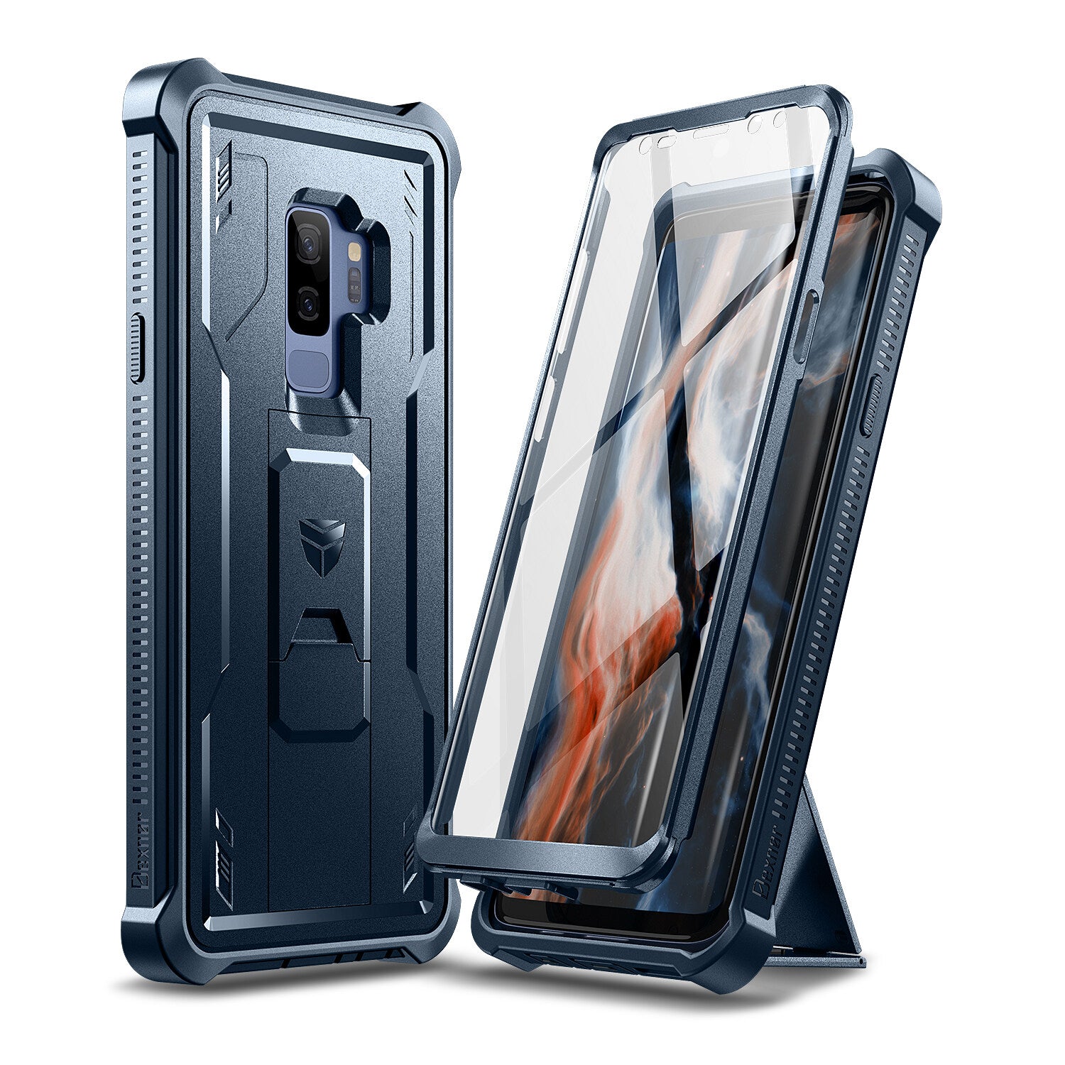 Dexnor Case for Samsung Galaxy S9 Plus With Single Screen Protector Full Body Bumper Kickstand Heavy-duty Shockproof Rugged Cover.