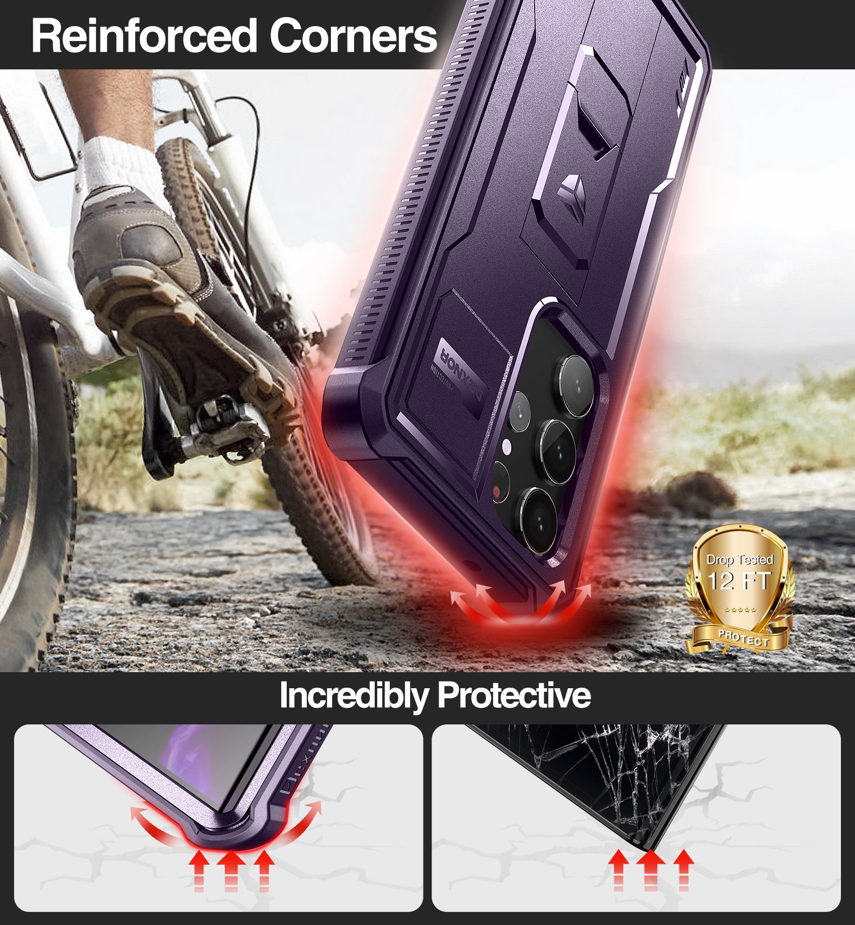 Dexnor Case for Samsung Galaxy S23 Ultra With Screen Protector Full Body Bumper Kickstand Heavy-duty Shockproof Cover