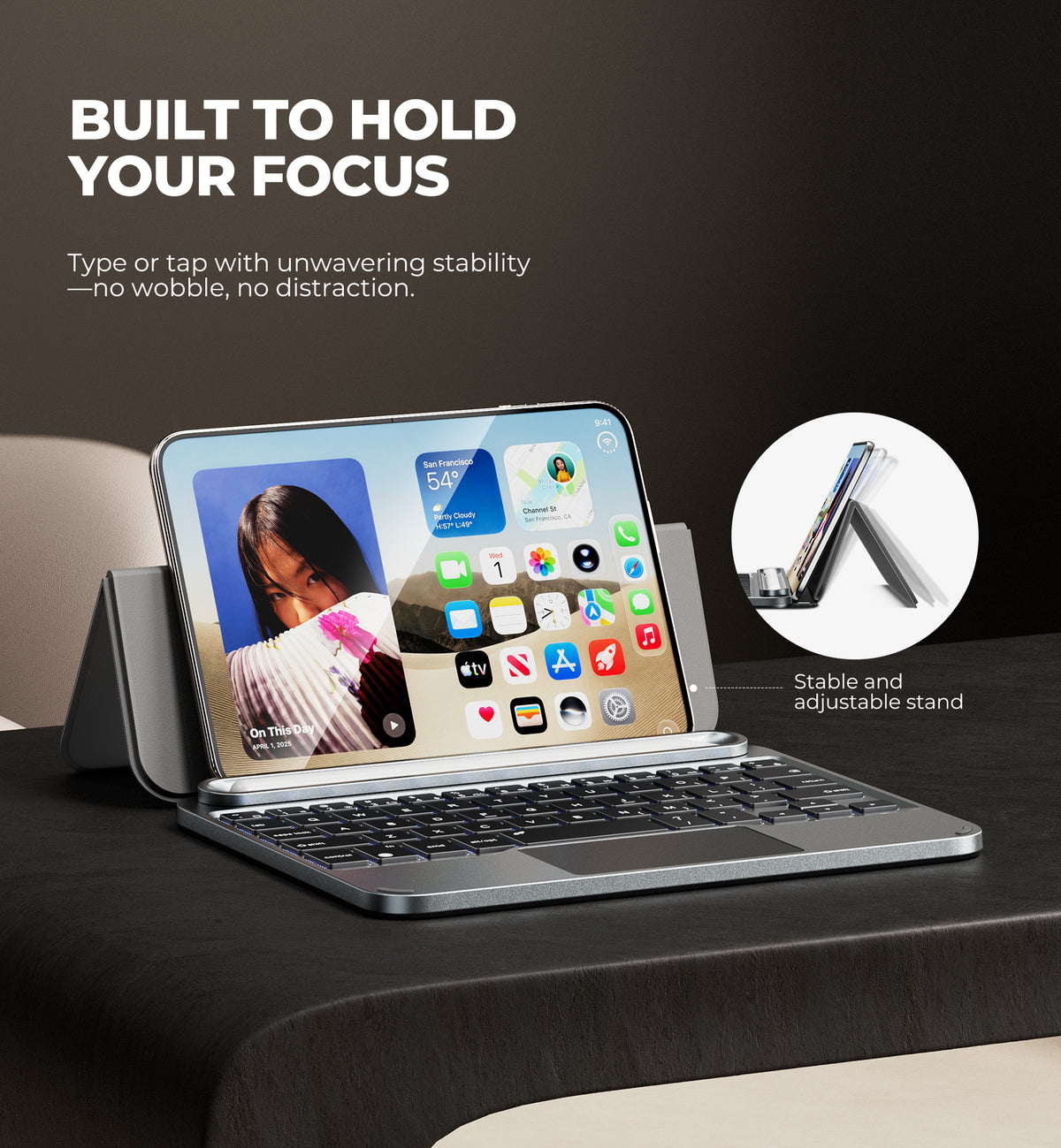 Dexnor Keyboard Case for iPhone Duo Portable Compact Mini Bluetooth Keyboard with Adjustable Stand Touchpad Pen Holder Backlight