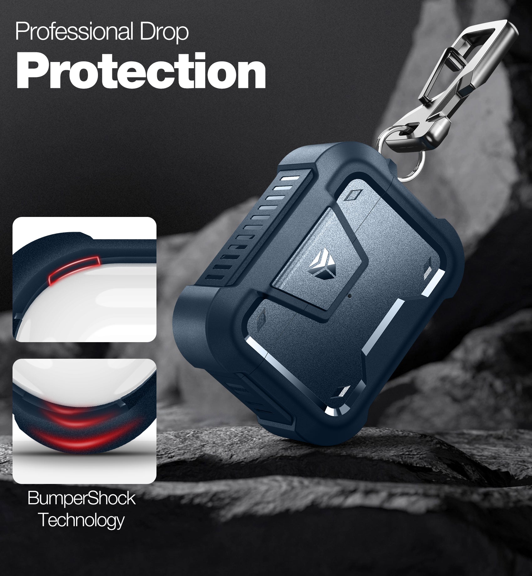 Dexnor Earphone Case for AirPods Pro 2019 with Secure Lock and Carabiner Full Body Bumper Shockproof Rugged Cover