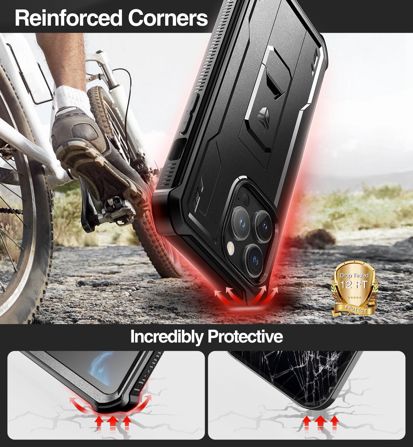 Dexnor for iphone 14 Pro Max Case  Heavy-duty Shockproof Full Body Built-in Screen Protector Adjustable Kickstand