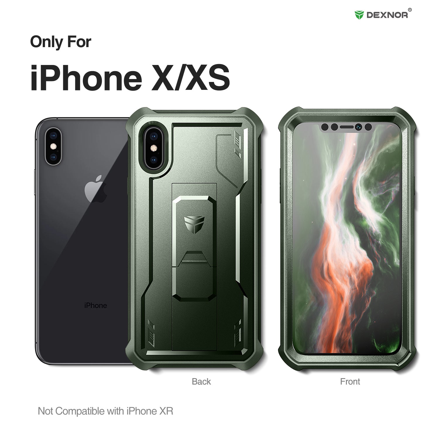 Dexnor Case for iPhone X/XS With Screen Protector Full Body Bumper Kickstand Heavy-duty Shockproof Rugged Cover.