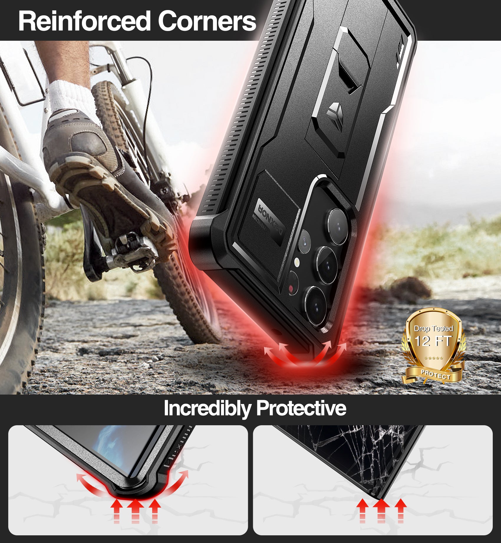 Dexnor Case for Samsung Galaxy S23 Ultra With Screen Protector Full Body Bumper Kickstand Heavy-duty Shockproof Cover