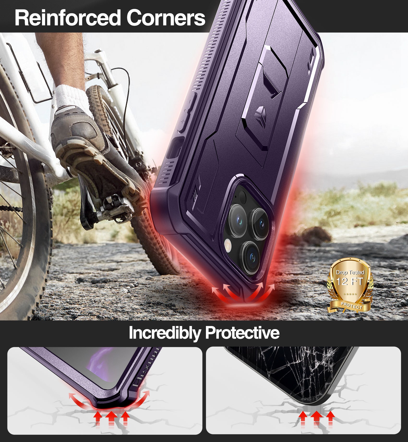 Dexnor for iphone 14 Pro Max Case  Heavy-duty Shockproof Full Body Built-in Screen Protector Adjustable Kickstand
