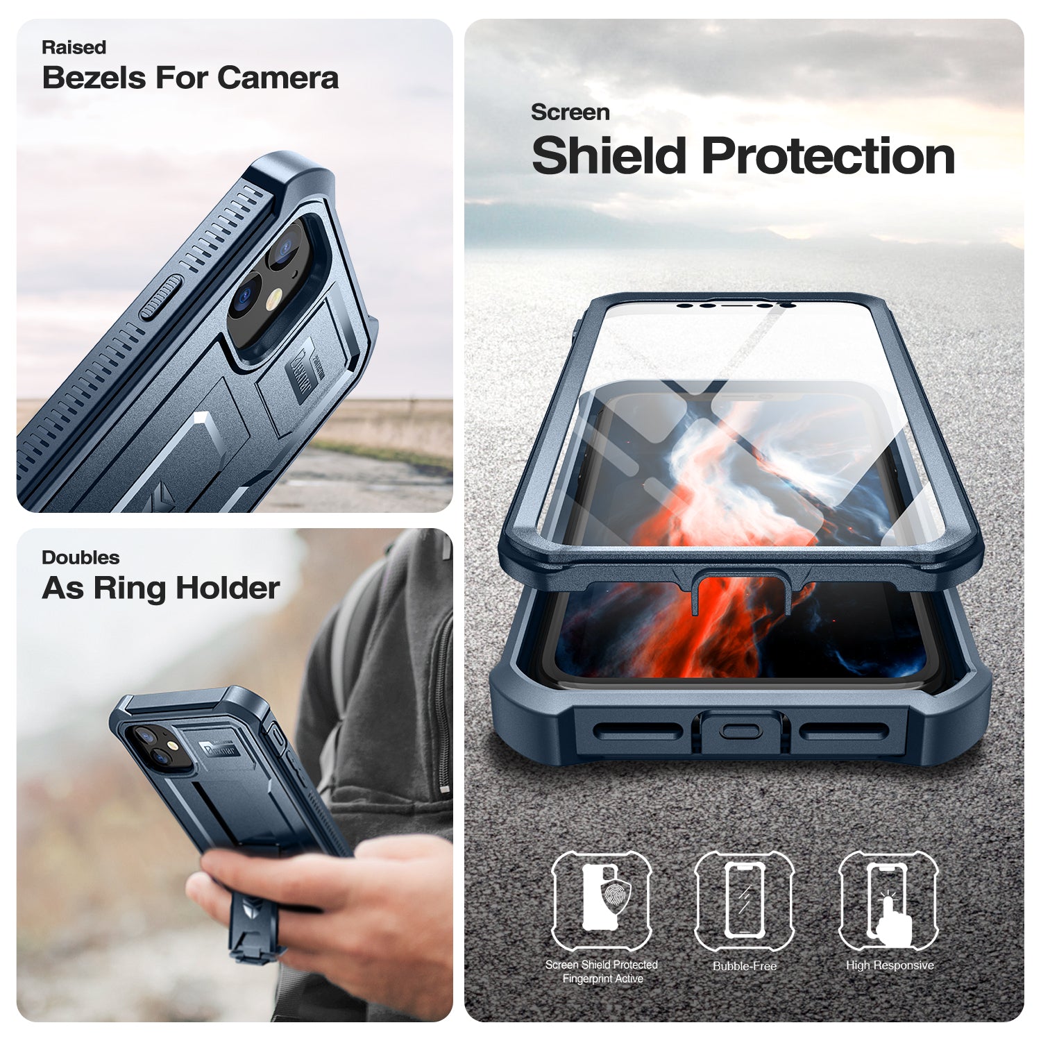 Dexnor Case for iPhone 11 With Screen Protector Full Body Bumper Kickstand Heavy-duty Shockproof Rugged Military Grade Cover.