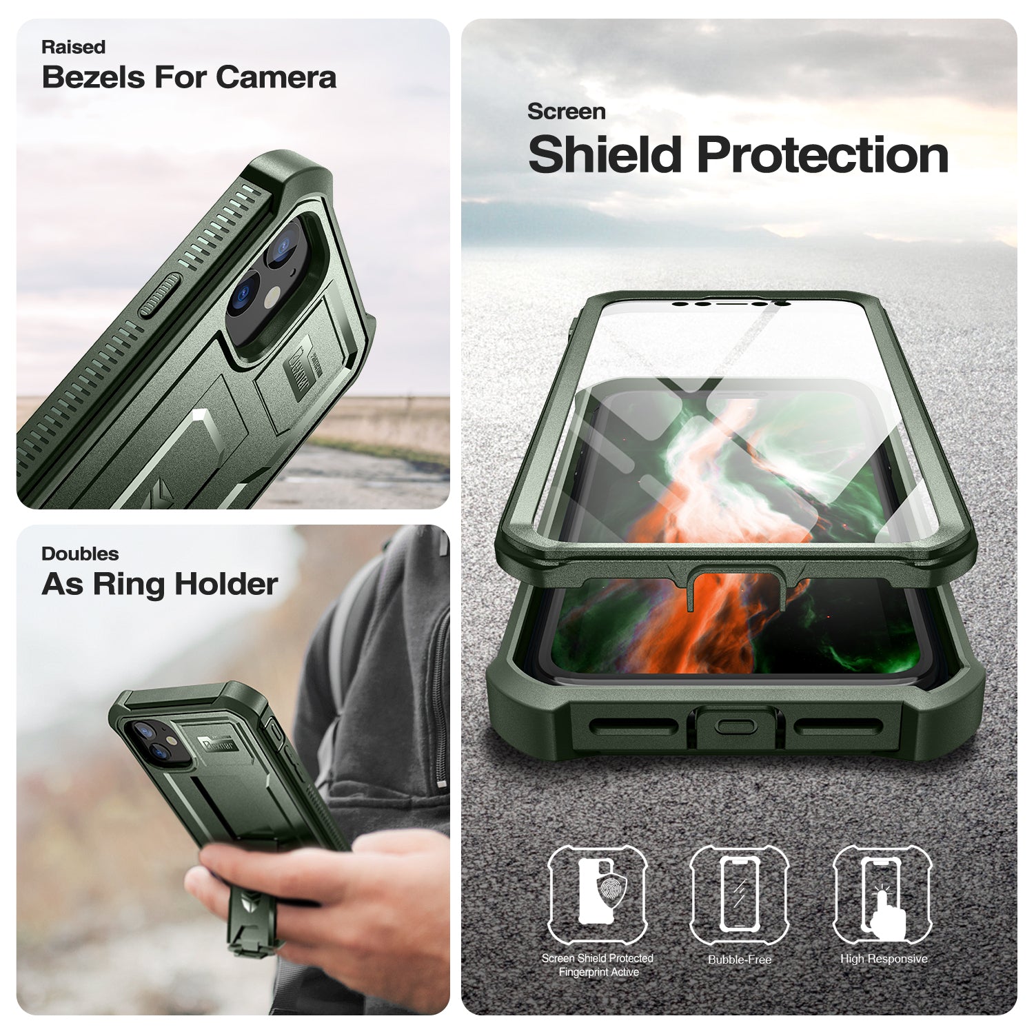 Dexnor Case for iPhone 11 With Screen Protector Full Body Bumper Kickstand Heavy-duty Shockproof Rugged Military Grade Cover.