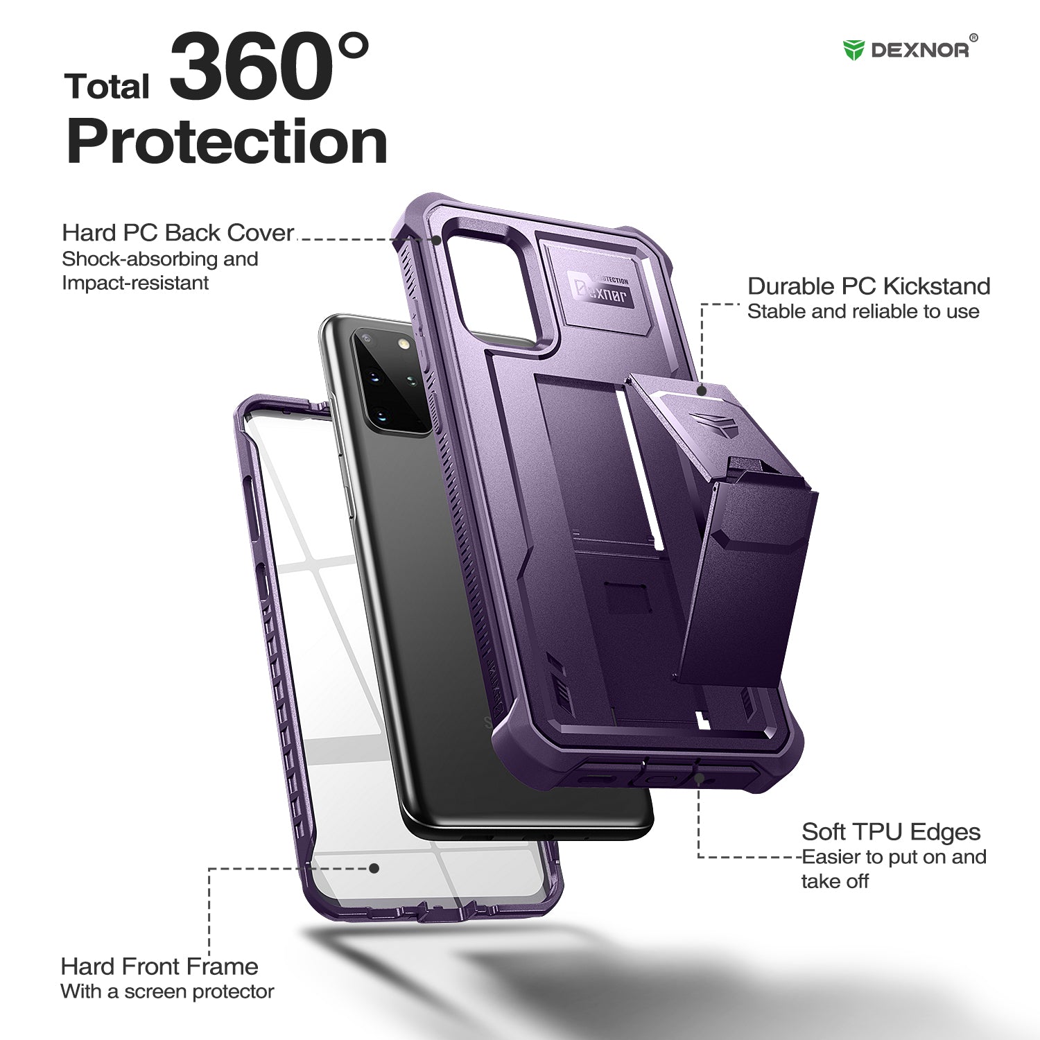 Dexnor Case for Samsung Galaxy S20 Plus With Single Screen Protector Full Body Bumper Kickstand Heavy-duty Shockproof Rugged  Cover.