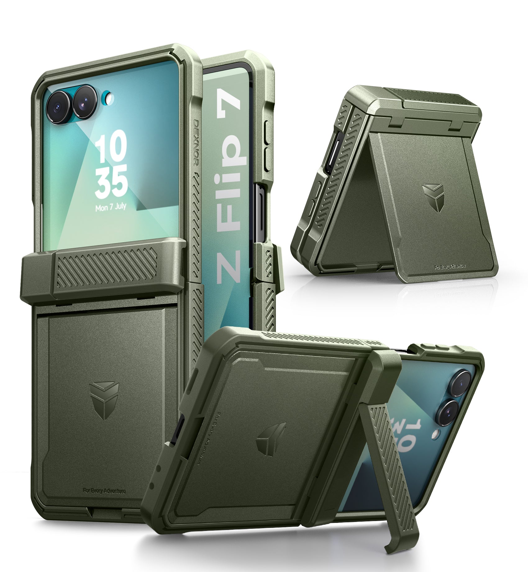 Dexnor Full Body Case For Samsung Galaxy Z Flip 7 with Dual Kickstands  Auto-Close Hinge Protection Screen Protector Shockproof Bumper Cover