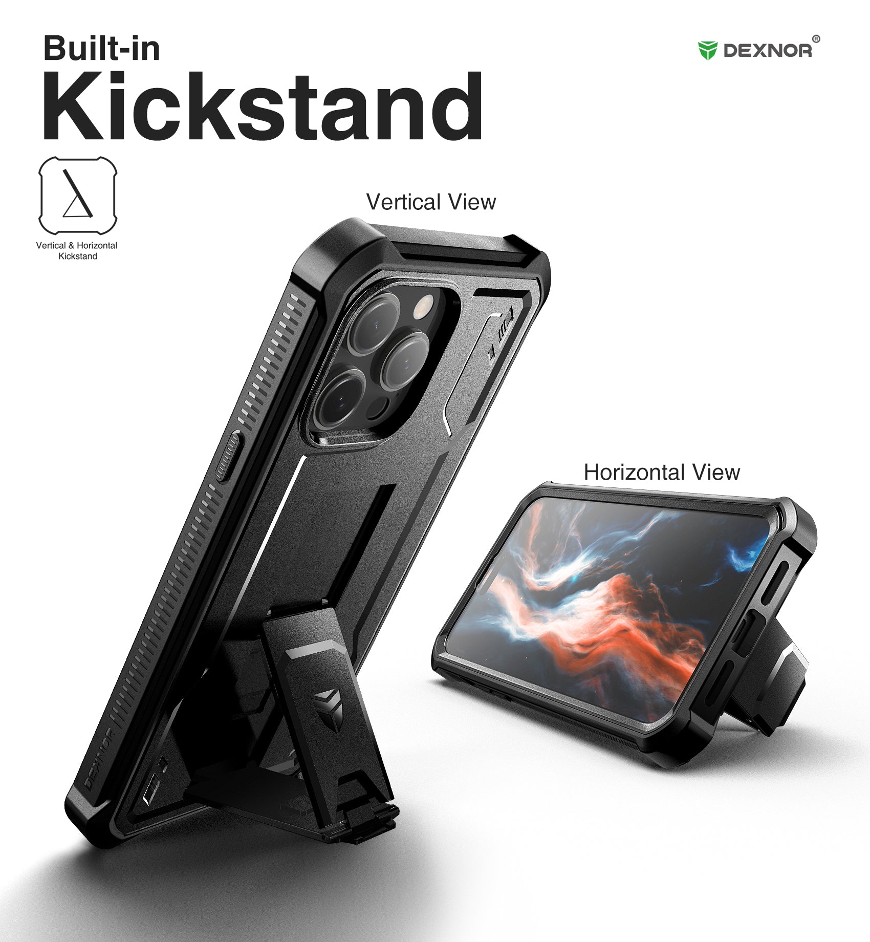 Dexnor for iphone 14 Pro Max Case  Heavy-duty Shockproof Full Body Built-in Screen Protector Adjustable Kickstand