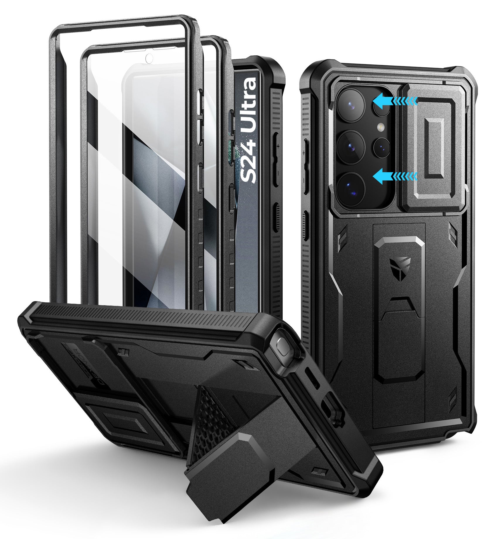 Dexnor Case for Samsung Galaxy S24 Ultra Full Body With Screen Protector Slide Camera Bumper Kickstand Heavy-duty Shockproof Rugged Cover