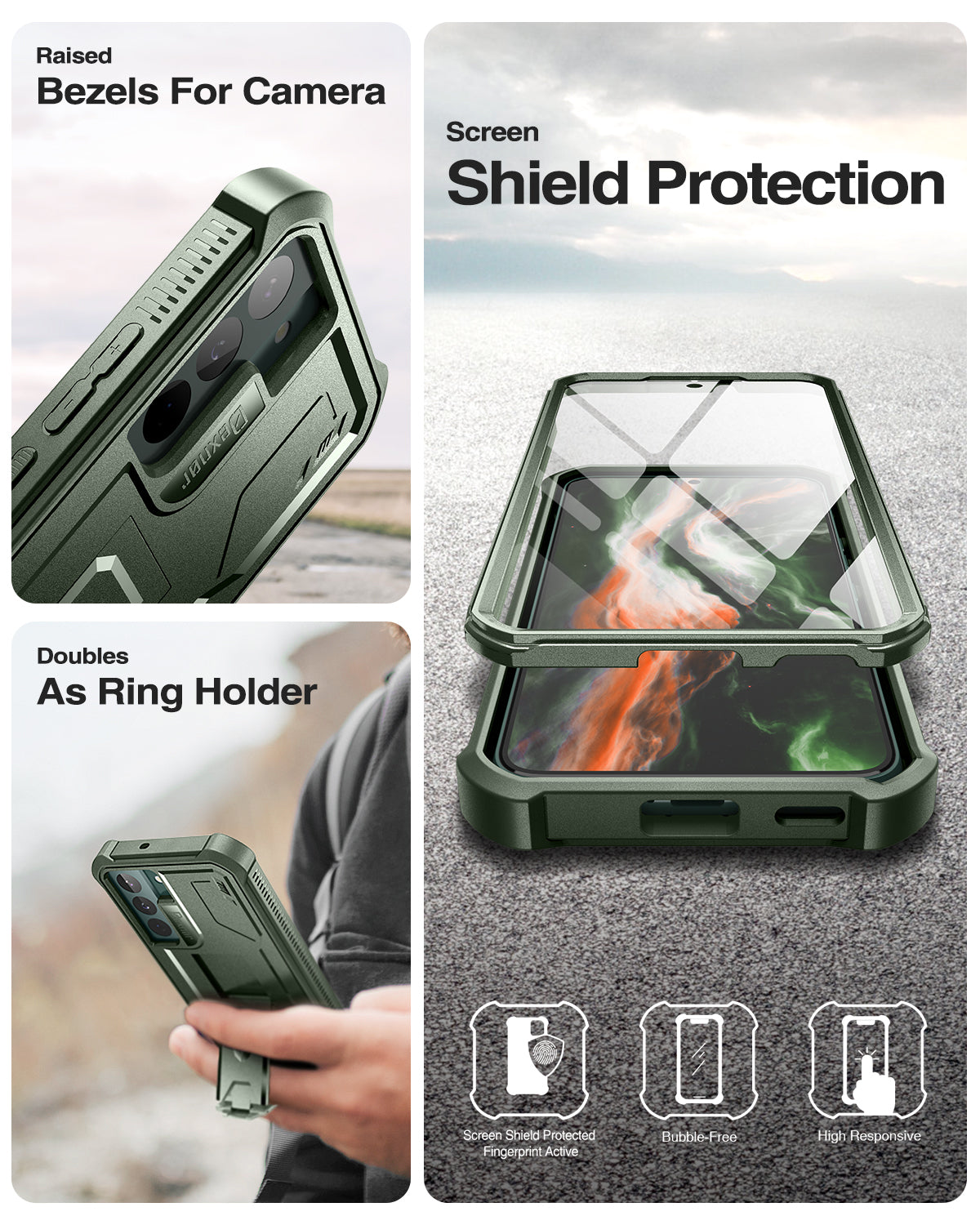 Dexnor Case for Samsung Galaxy S22 With Single Screen Protector Full Body Bumper Kickstand Heavy-duty Shockproof Rugged Cover.