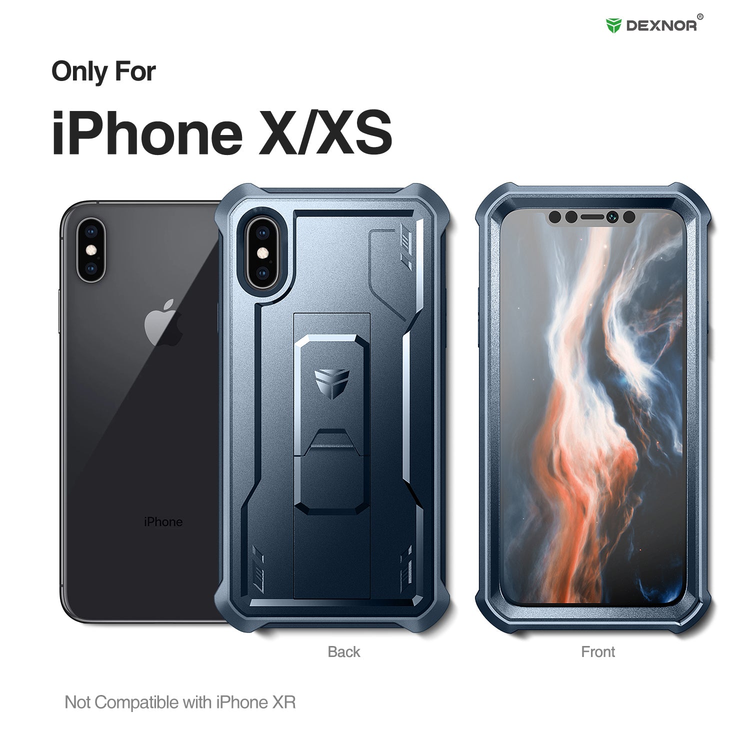 Dexnor Case for iPhone X/XS With Screen Protector Full Body Bumper Kickstand Heavy-duty Shockproof Rugged Cover.
