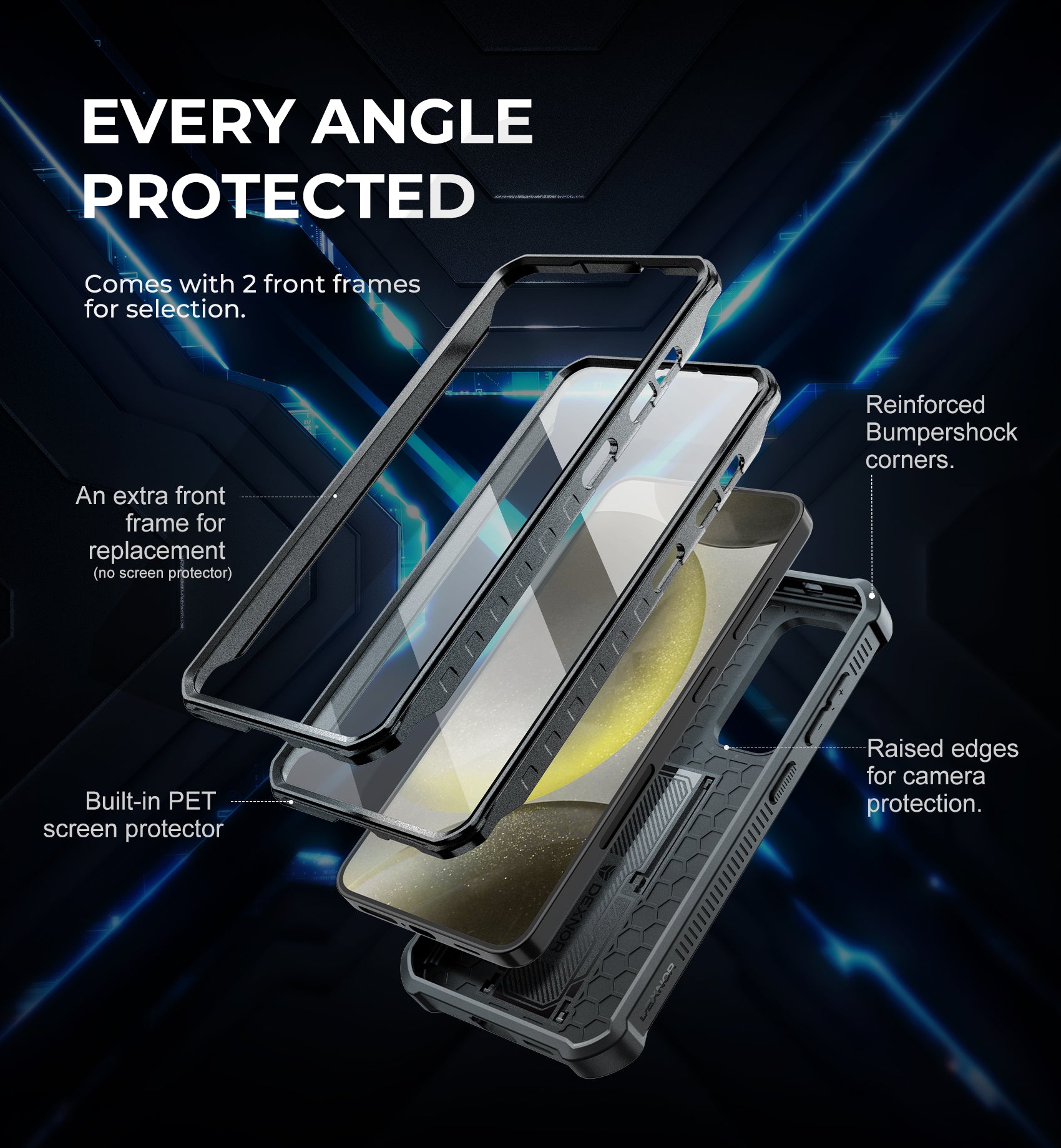 Dexnor Case for Samsung Galaxy S24 Full Body With Screen Protector Slide Camera Bumper Kickstand Heavy-duty Shockproof Rugged Military Grade Cover.