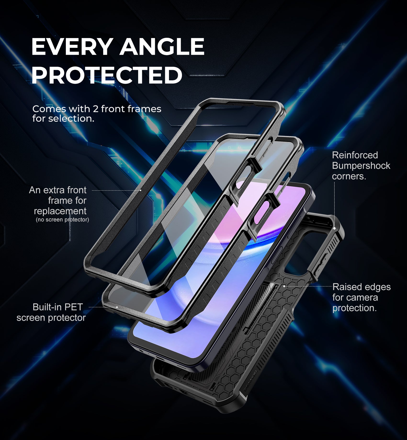 Dexnor Case for Samsung Galaxy A15 5G With Screen Protector Full Body Bumper Kickstand Heavy-duty Shockproof Rugged Cover.