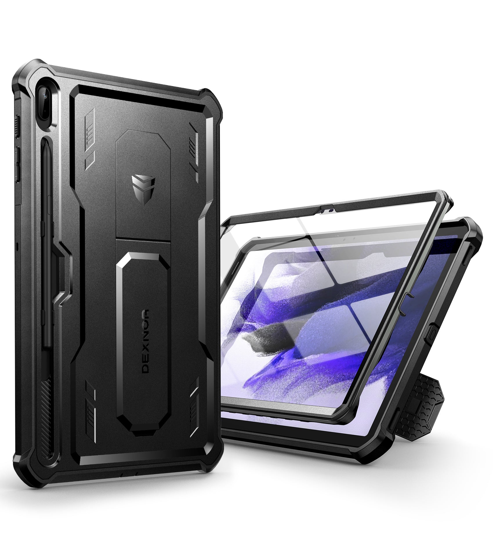 Dexnor Tablet Case for Samsung Galaxy Tab S7 Plus/S8 Plus With Screen Protector Full Body Bumper Kickstand Heavy-duty Shockproof Rugged Pen Holder Cover.