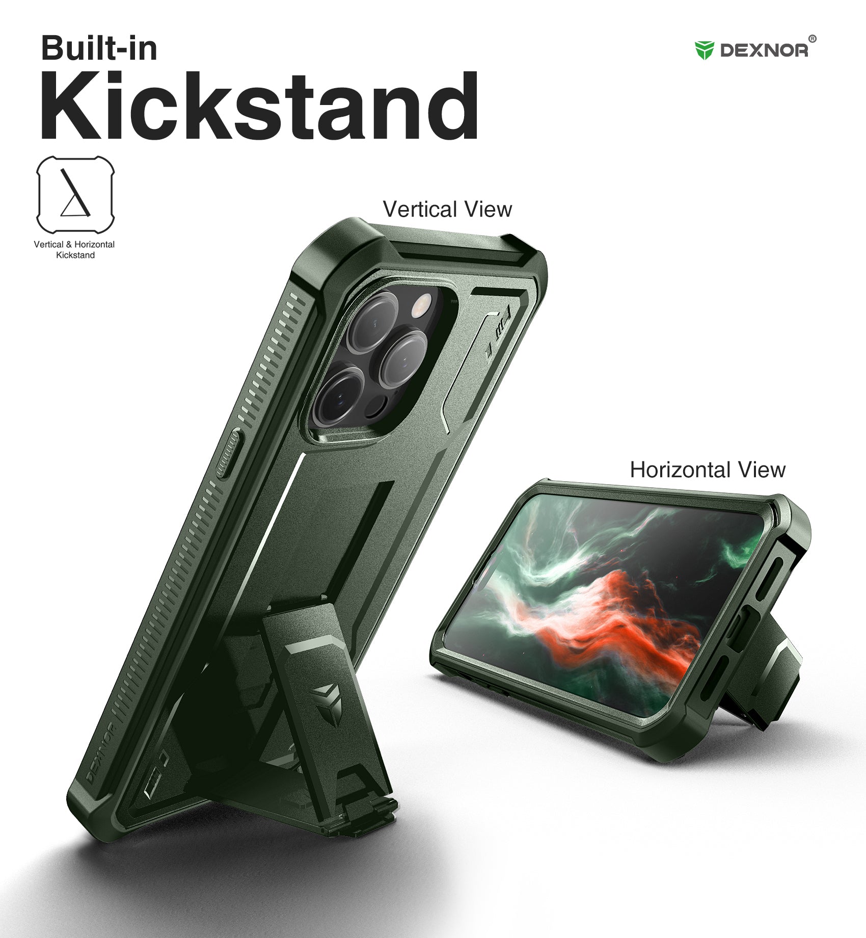 Dexnor for iphone 14 Pro Max Case  Heavy-duty Shockproof Full Body Built-in Screen Protector Adjustable Kickstand
