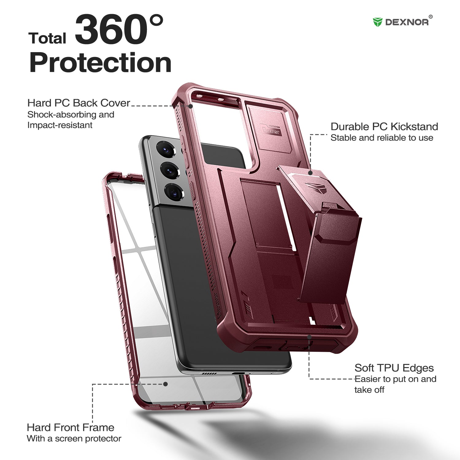 Dexnor Case for Samsung Galaxy S21 Ultra With Single Screen Protector Full Body Bumper Kickstand Heavy-duty Shockproof Grade Cover.