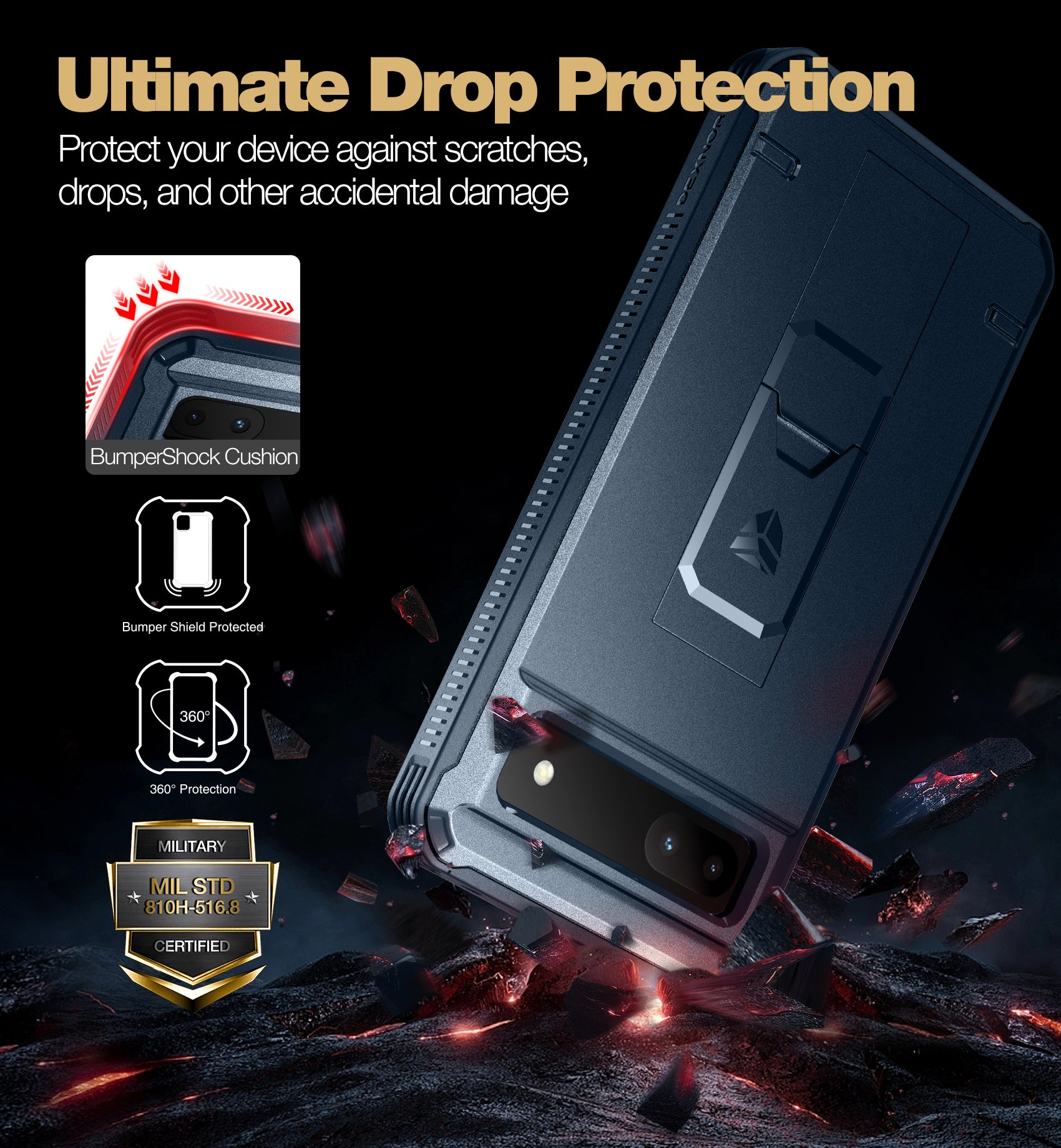 Dexnor Case for Google Pixel 6A With Screen Protector Full Body Bumper Kickstand Heavy-duty Shockproof Rugged Cover.