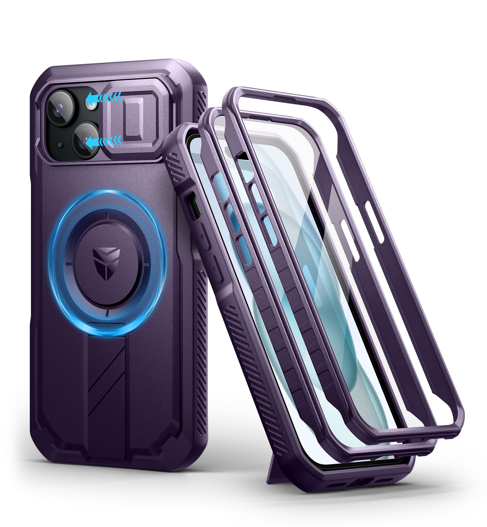 Dexnor Durable Case for iPhone 15 with Built In Screen Protector and Slide Camera Cover 360 Magsafe Rugged Bumper Cover