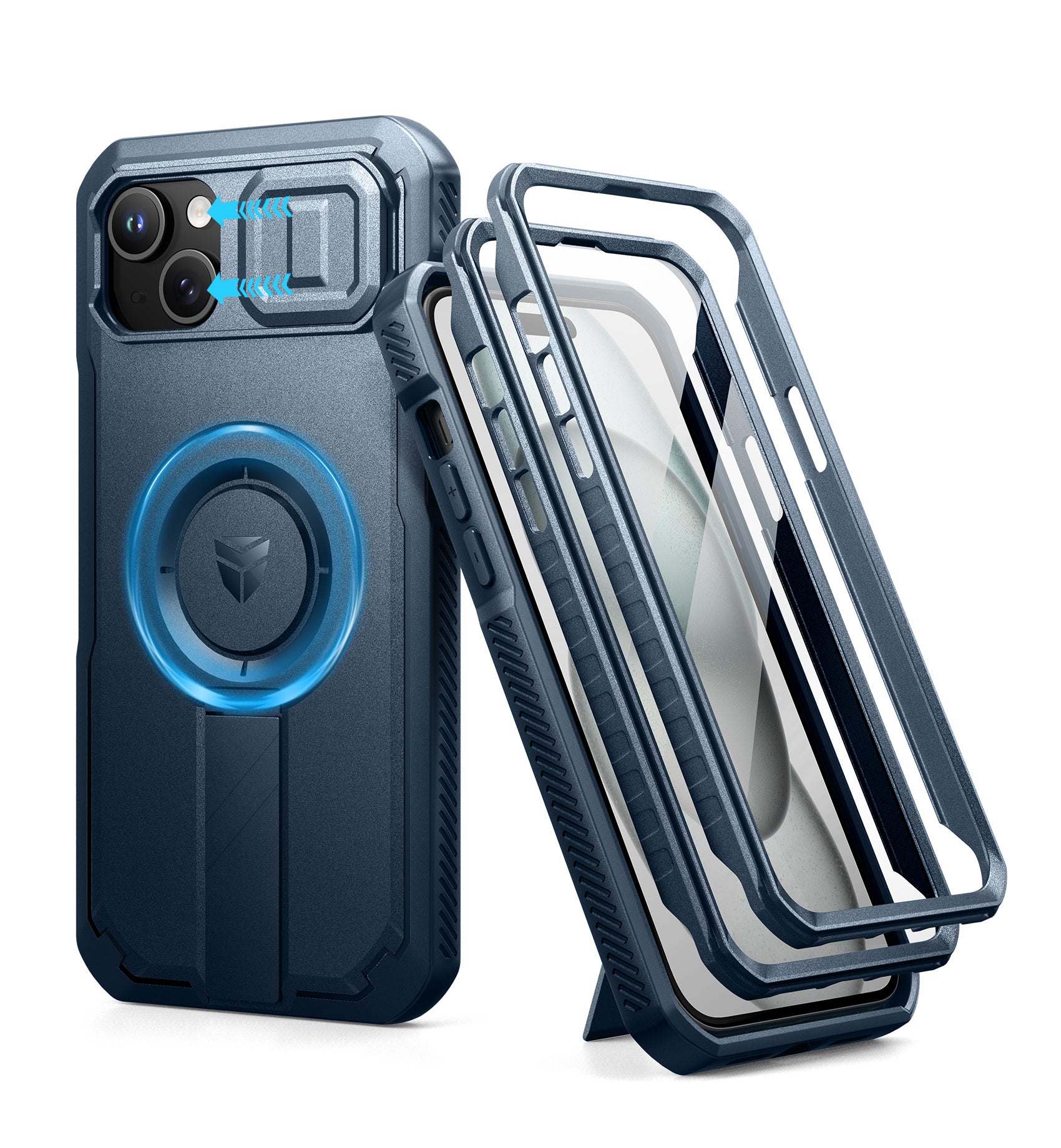 Dexnor Durable Case for iPhone 14 Plus/15 Plus with Built In Screen Protector and Slide Camera Cover 360 Magsafe Rugged Bumper Cover
