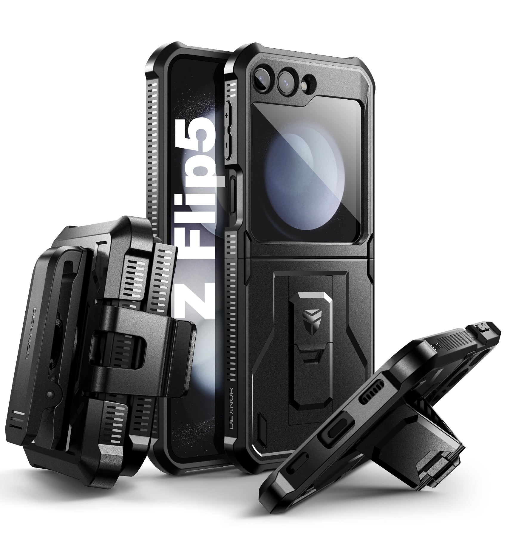 Dexnor Case for Samsung Galaxy Z Flip 5 Hinge Coverage With Screen Protector Full Body Bumper Kickstand Hinge Coverage Shockproof Rugged Cover