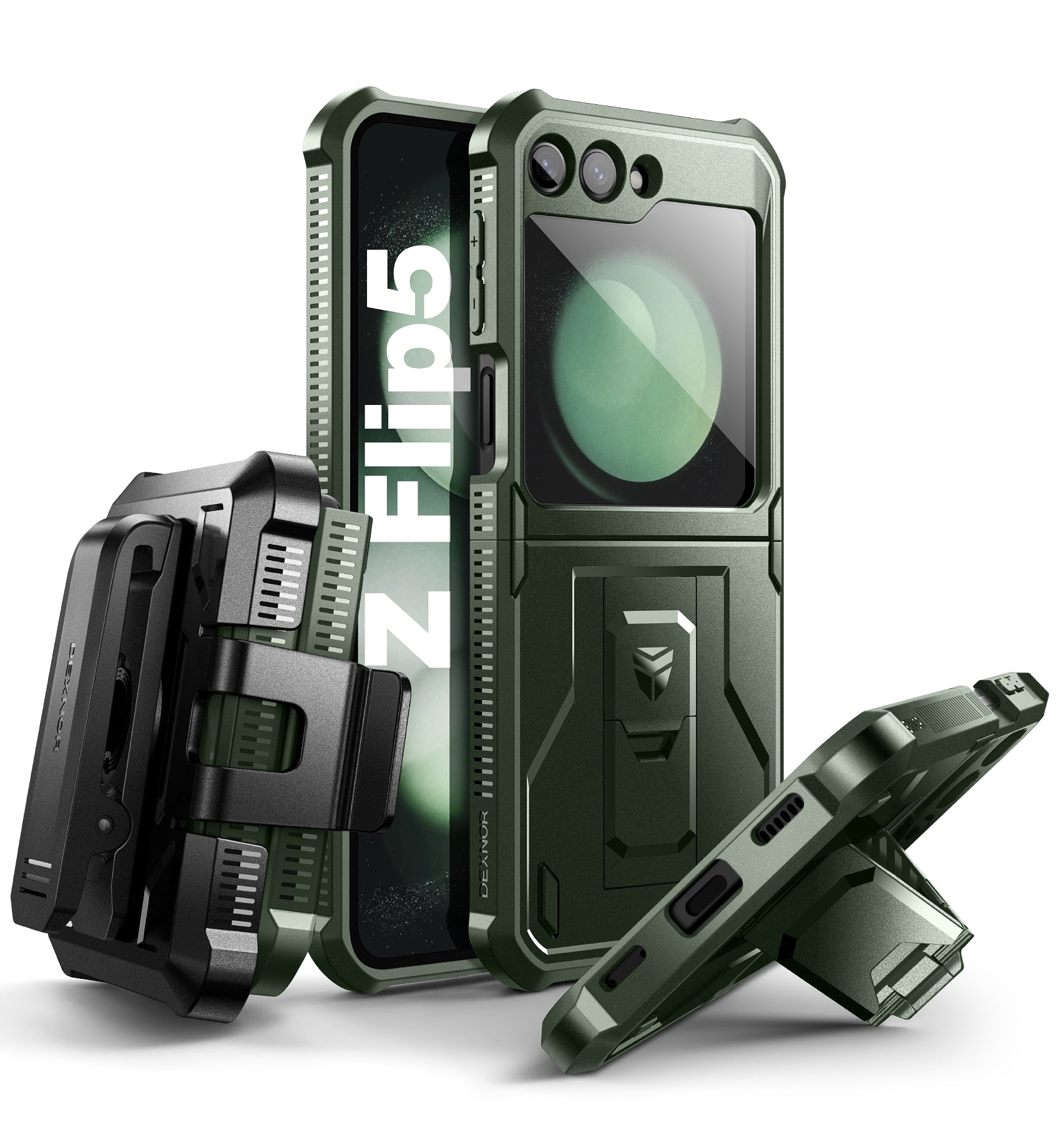 Dexnor Case for Samsung Galaxy Z Flip 5 Hinge Coverage With Screen Protector Full Body Bumper Kickstand Hinge Coverage Shockproof Rugged Cover