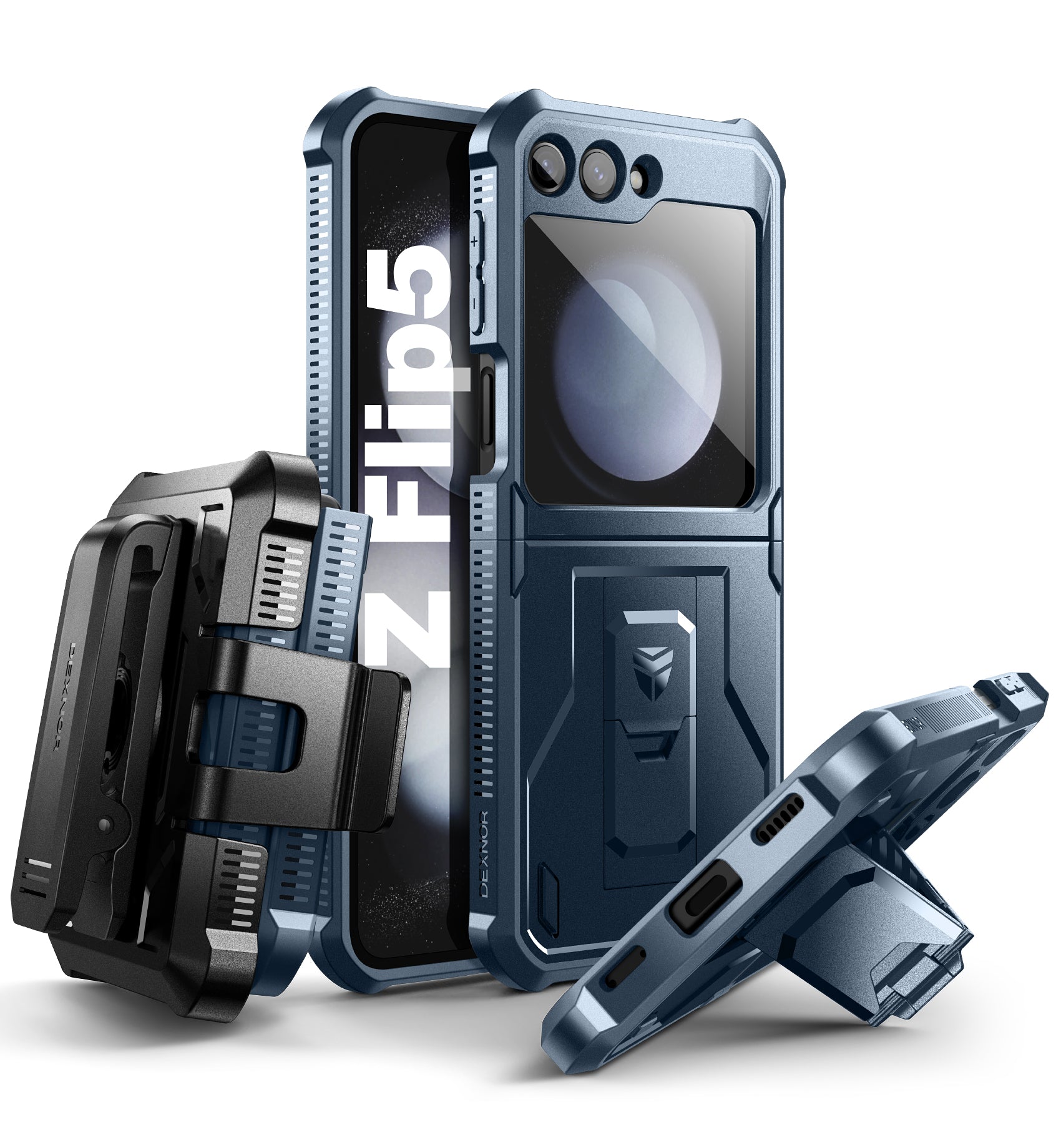 Dexnor Case for Samsung Galaxy Z Flip 5 Hinge Coverage With Screen Protector Full Body Bumper Kickstand Hinge Coverage Shockproof Rugged Cover