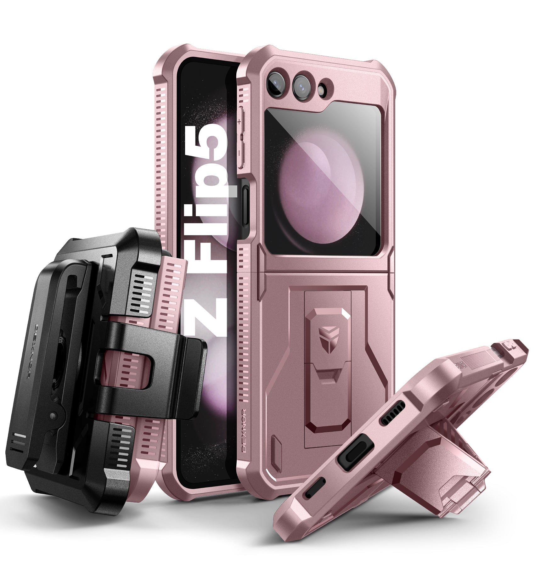 Dexnor Case for Samsung Galaxy Z Flip 5 Hinge Coverage With Screen Protector Full Body Bumper Kickstand Hinge Coverage Shockproof Rugged Cover