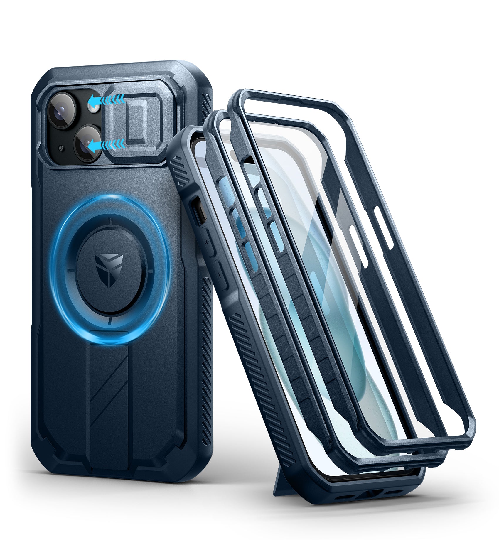 Dexnor Durable Case for iPhone 15 with Built In Screen Protector and Slide Camera Cover 360 Magsafe Rugged Bumper Cover