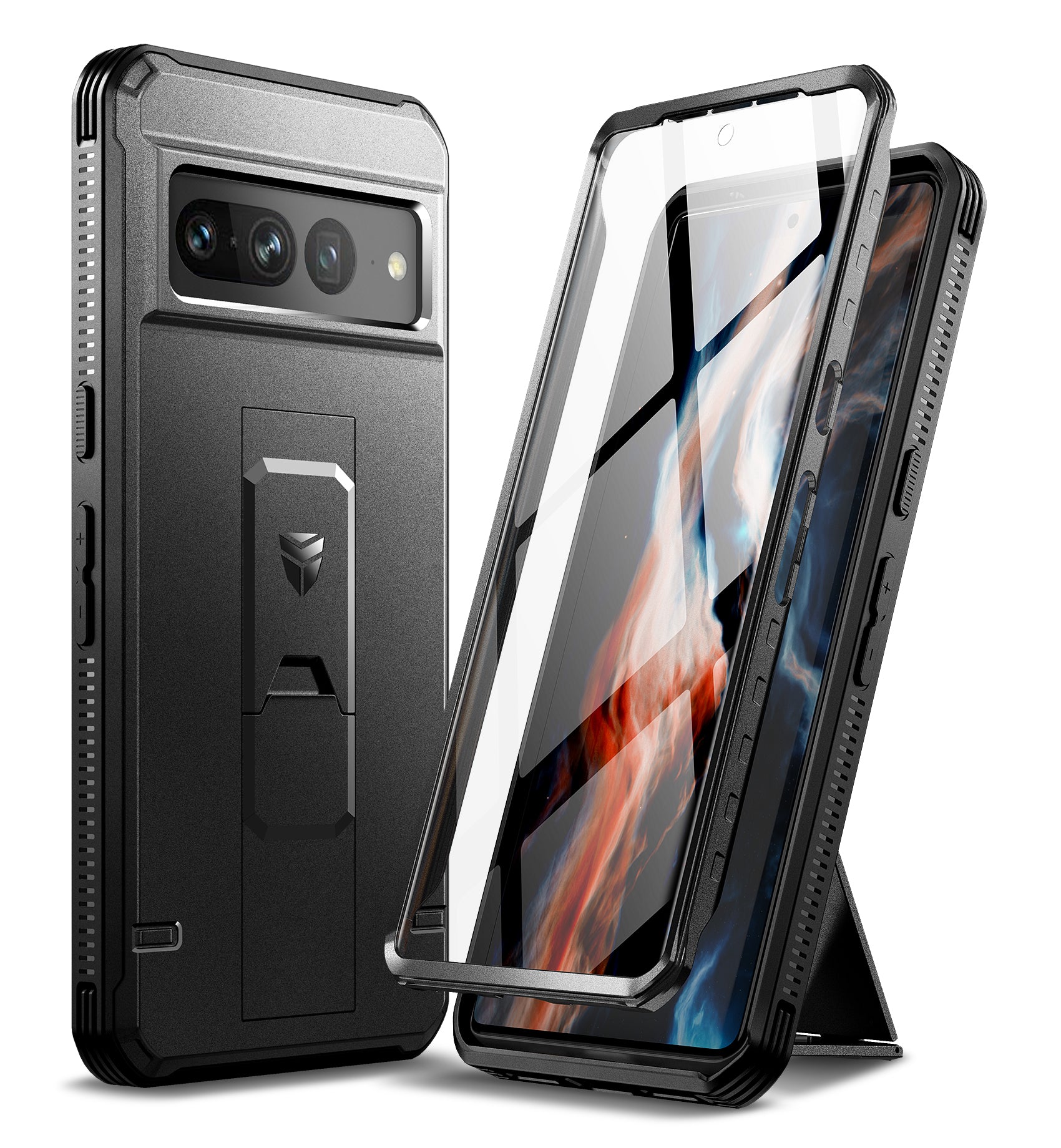 Dexnor Case for Google Pixel 7 Pro With Screen Protector Full Body Bumper Kickstand Heavy-duty Shockproof Rugged Military Grade Cover.