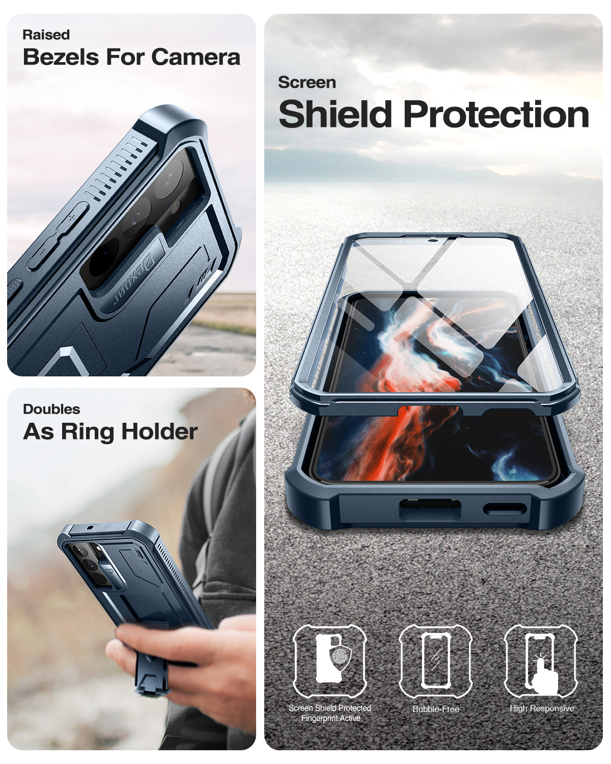 Dexnor Case for Samsung Galaxy S22 Plus With Single Screen Protector Full Body Bumper Kickstand Heavy-duty Shockproof Rugged  Cover.