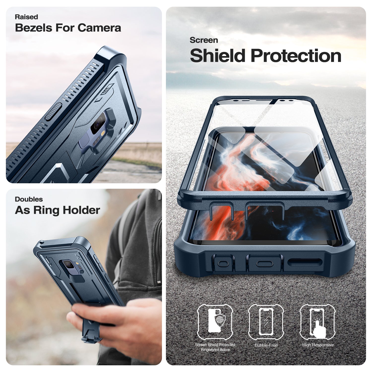 Dexnor Case for Samsung Galaxy S9 With Single Screen Protector Full Body Bumper Kickstand Heavy-duty Shockproof Rugged Cover.