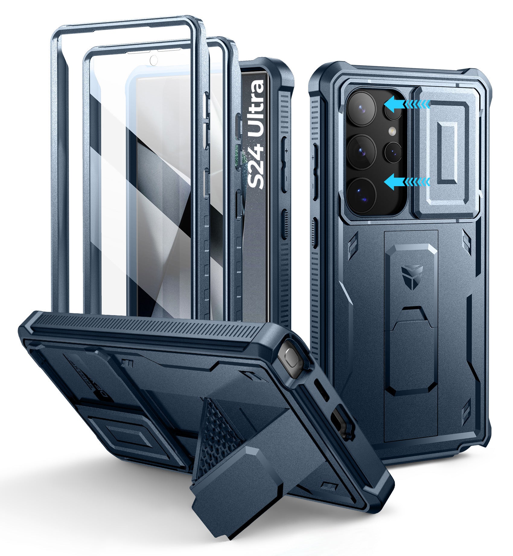 Dexnor Case for Samsung Galaxy S24 Ultra Full Body With Screen Protector Slide Camera Bumper Kickstand Heavy-duty Shockproof Rugged Cover