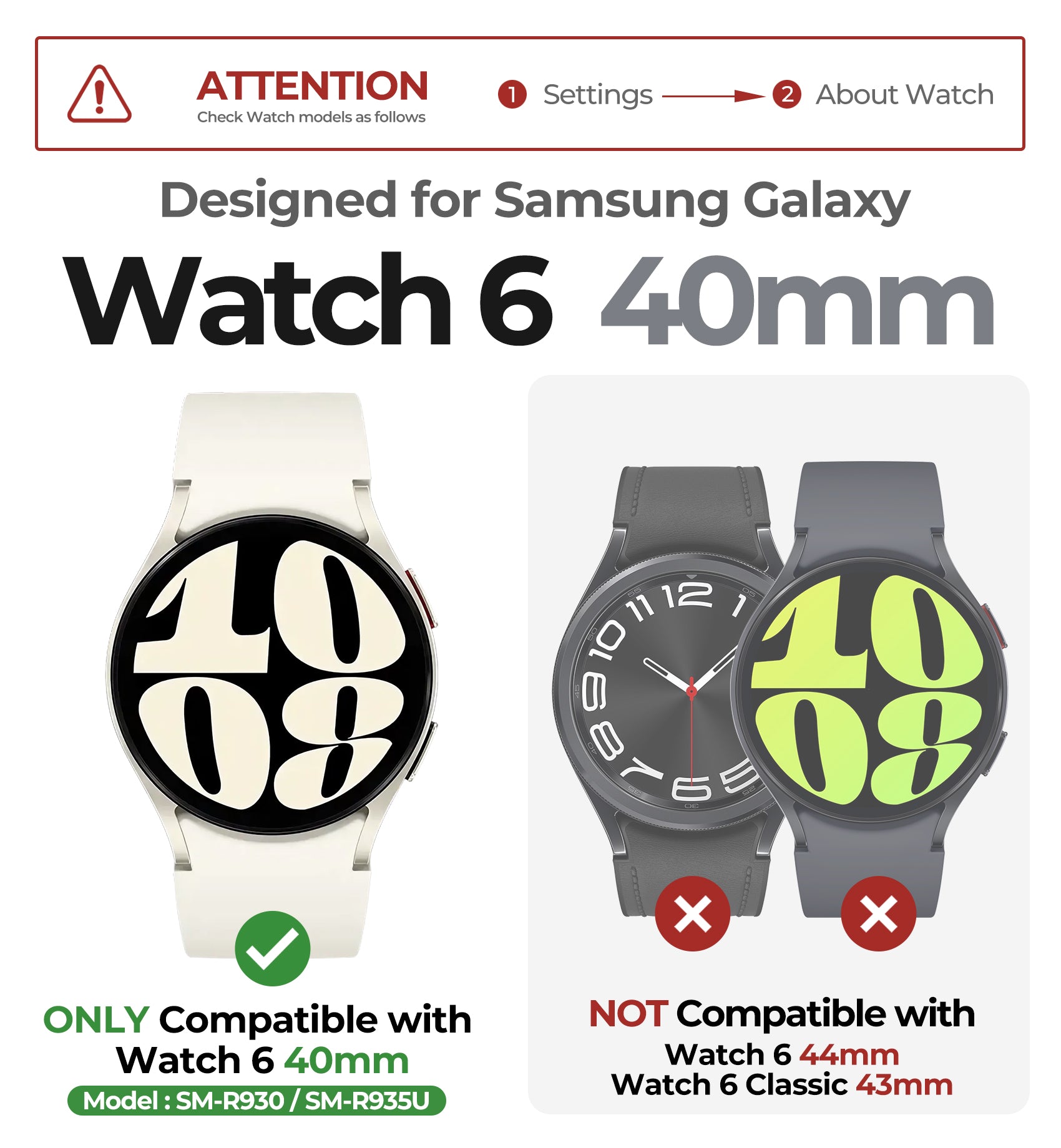 Dexnor Watch Case for Samsung Galaxy Watch 6 Band [40mm] Full Body Bumper Shockproof Rugged Raised Bezel Snap-on Cover.