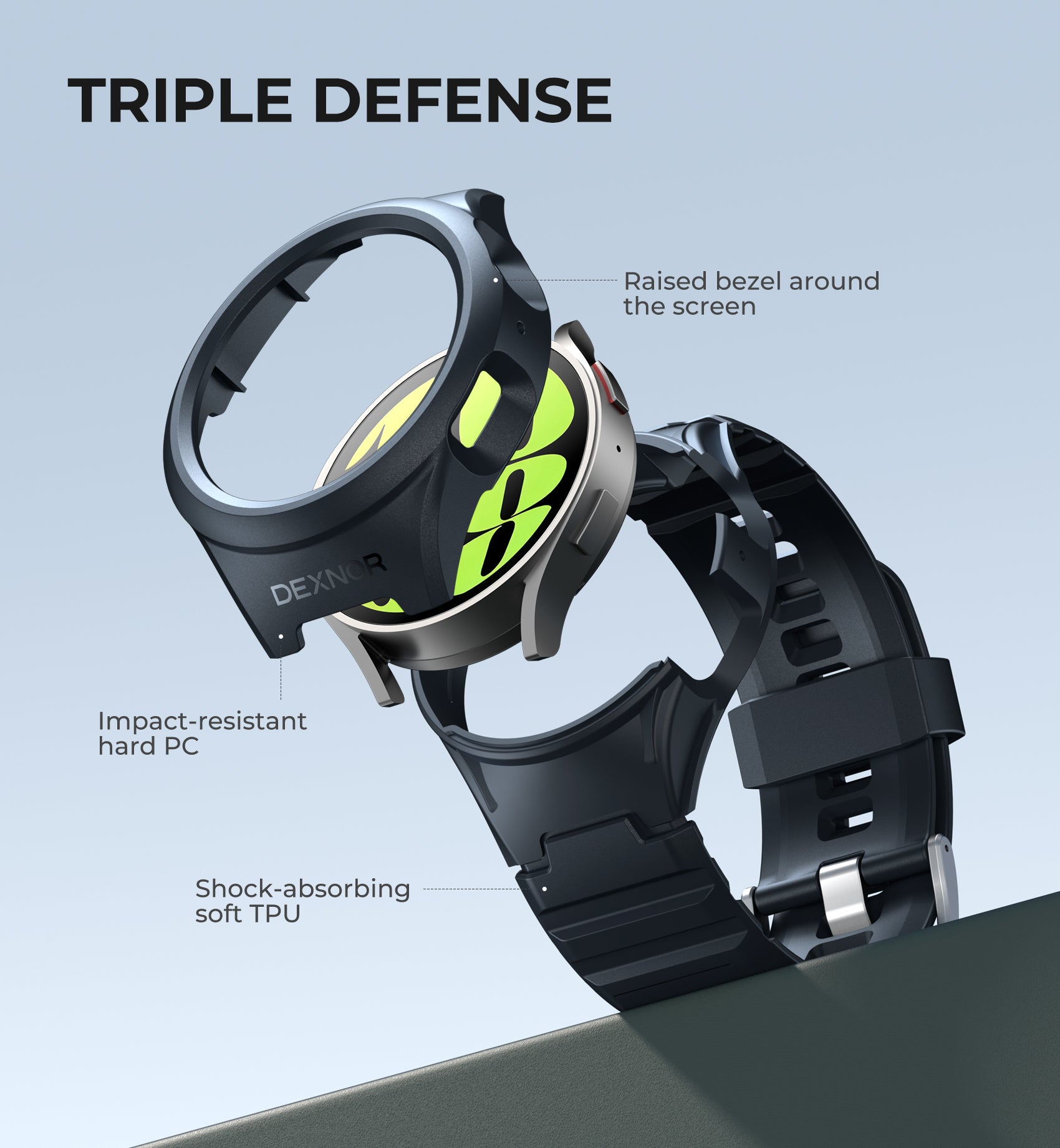 Dexnor Watch Case for Samsung Galaxy Watch 6 Band [44mm] Full Body Bumper Shockproof Rugged Raised Bezel Snap-on Cover.