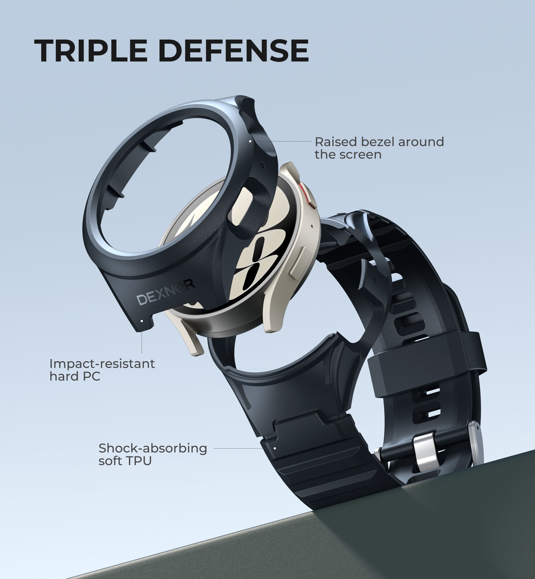 Dexnor Watch Case for Samsung Galaxy Watch 6 Band [40mm] Full Body Bumper Shockproof Rugged Raised Bezel Snap-on Cover.