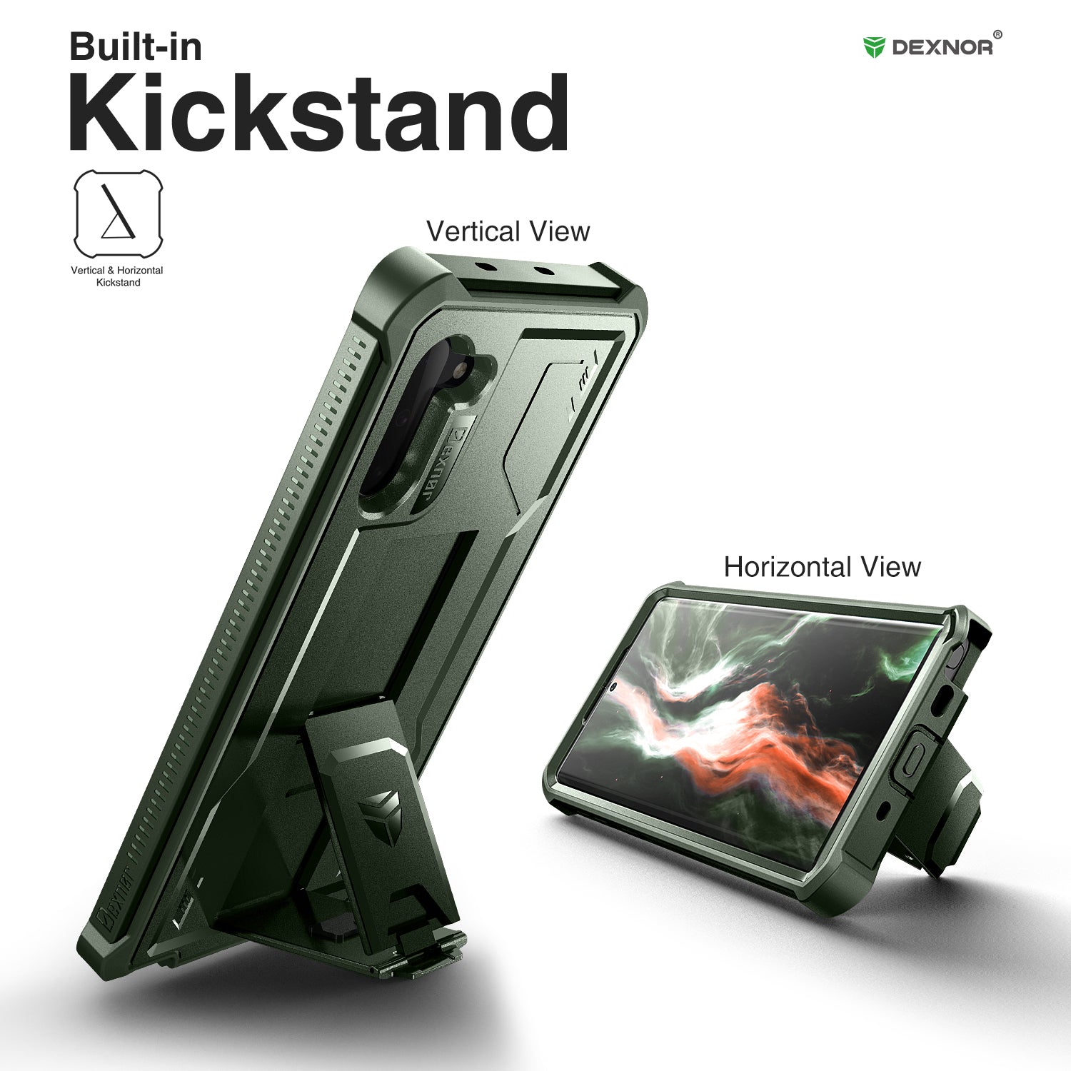 Dexnor Case for Samsung Galaxy Note 10 With Single Screen Protector Full Body Bumper Kickstand Heavy-duty Shockproof Rugged Military Grade Cover.