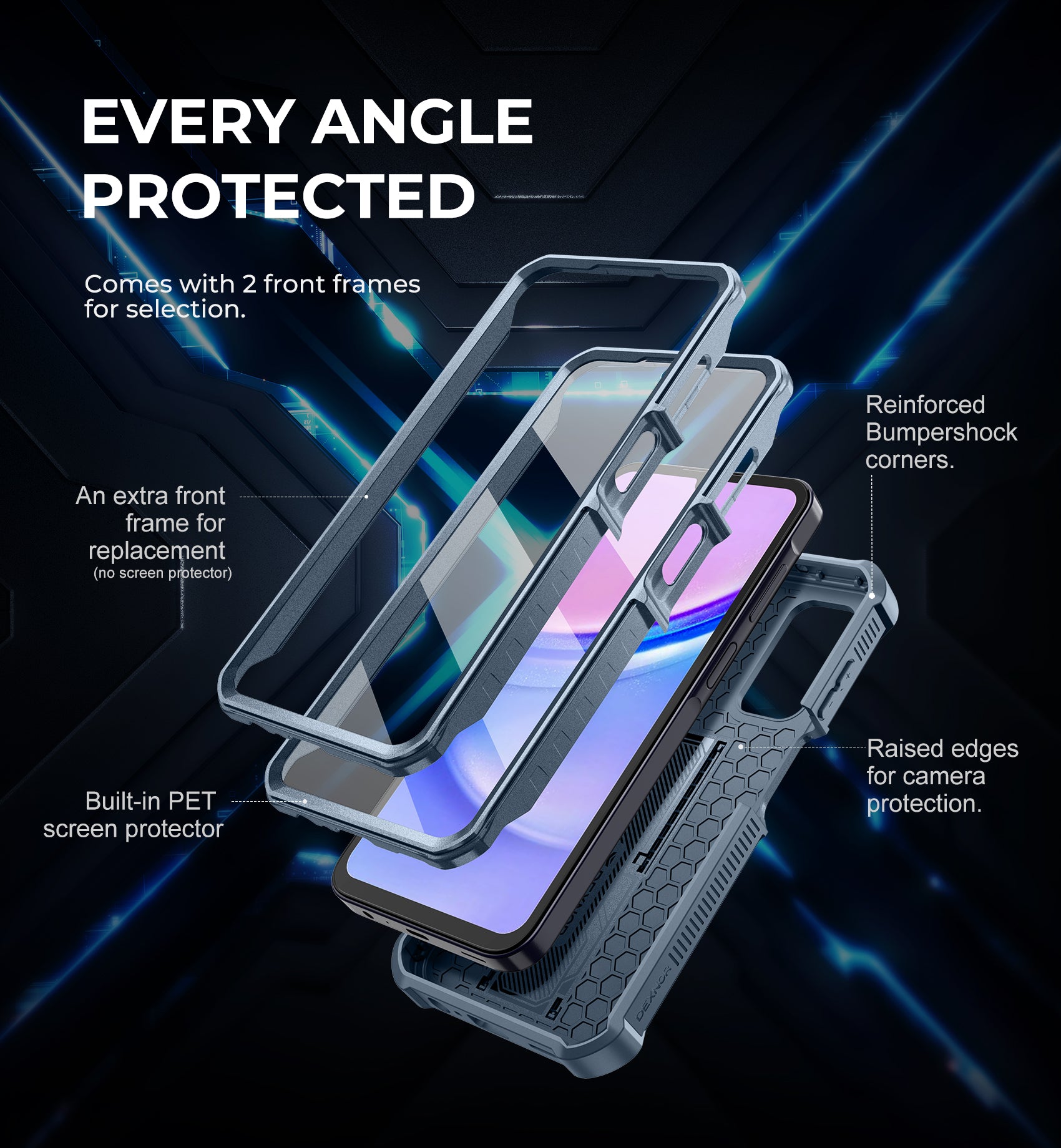 Dexnor Case for Samsung Galaxy A15 5G With Screen Protector Full Body Bumper Kickstand Heavy-duty Shockproof Rugged Cover.