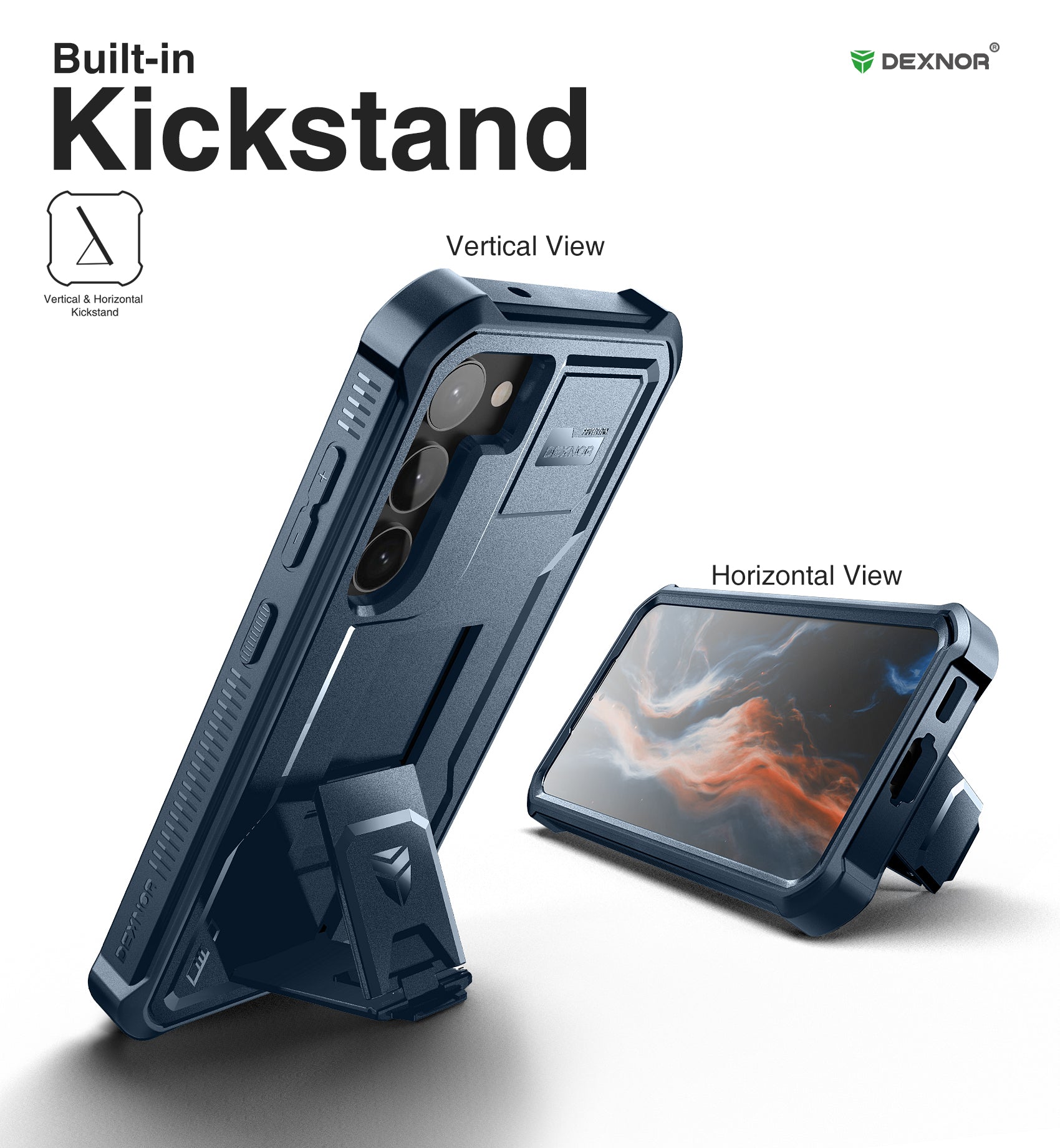 Dexnor Case for Samsung Galaxy S23 Plus With Screen Protector Full Body Bumper Kickstand Heavy-duty Shockproof Rugged Military Grade Cover.