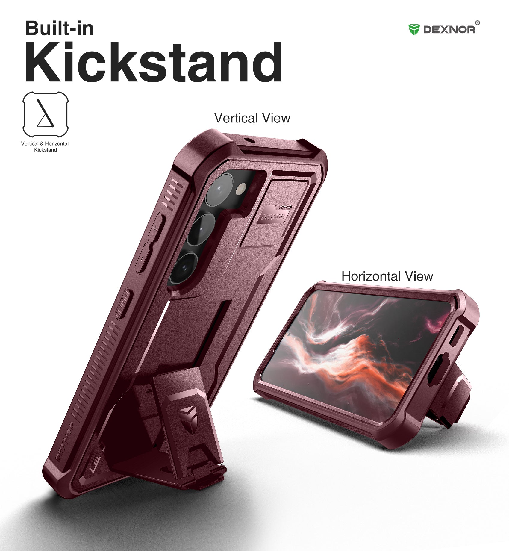 Dexnor Case for Samsung Galaxy S23 Plus With Screen Protector Full Body Bumper Kickstand Heavy-duty Shockproof Rugged Military Grade Cover.