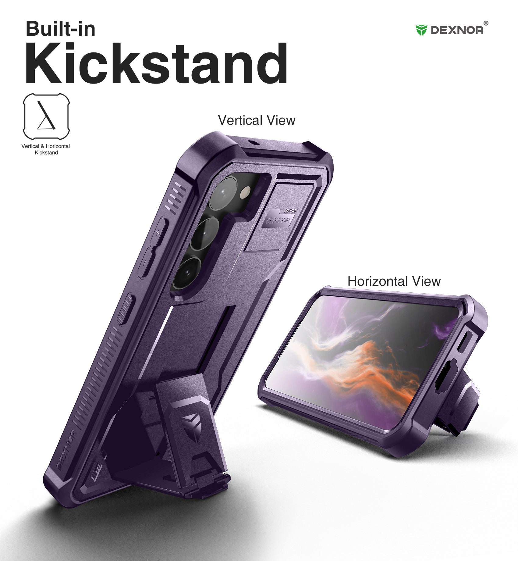 Dexnor Case for Samsung Galaxy S23 Plus With Screen Protector Full Body Bumper Kickstand Heavy-duty Shockproof Rugged Military Grade Cover.