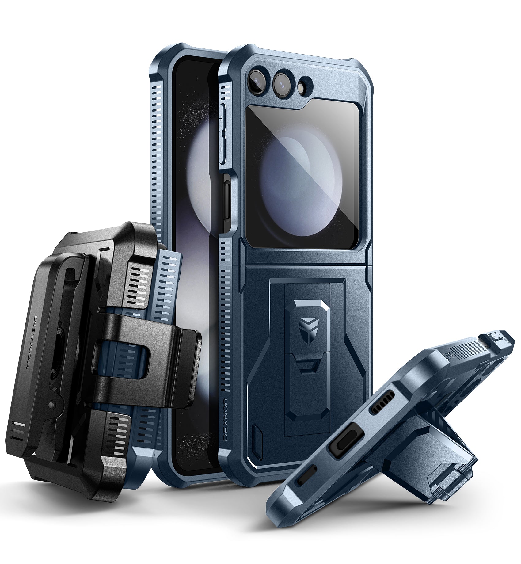 Dexnor Case for Samsung Galaxy Z Flip 5 Hinge Coverage With Screen Protector Full Body Bumper Kickstand Hinge Coverage Shockproof Rugged Cover
