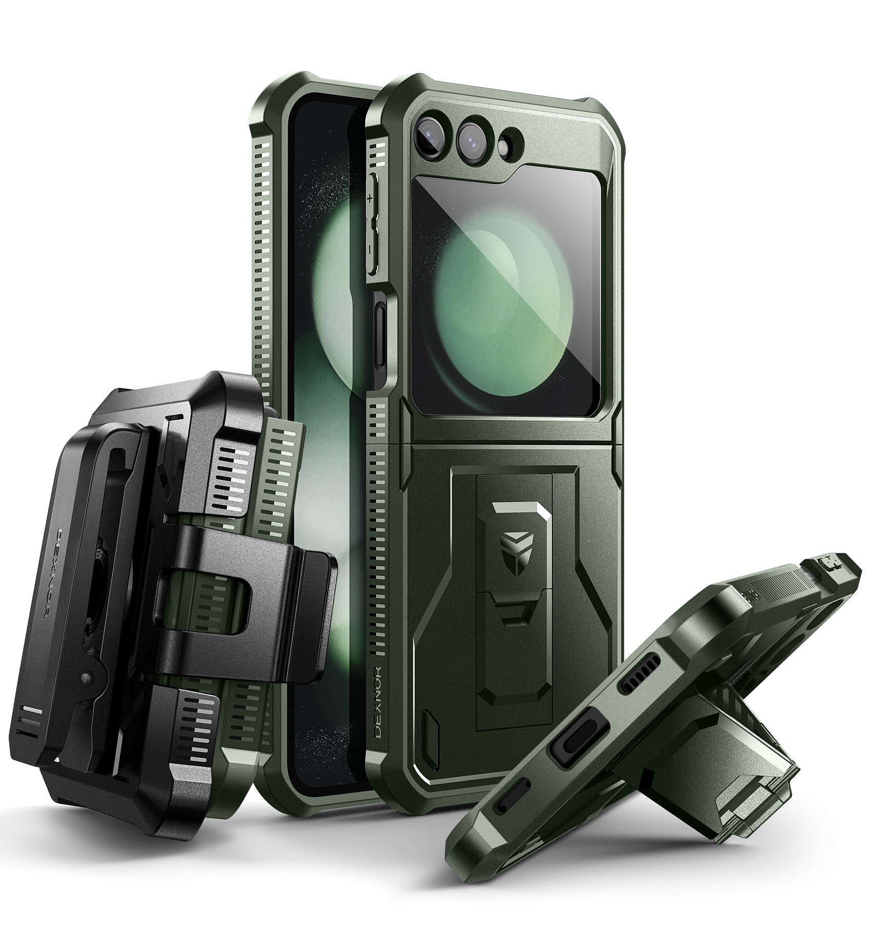 Dexnor Case for Samsung Galaxy Z Flip 5 Hinge Coverage With Screen Protector Full Body Bumper Kickstand Hinge Coverage Shockproof Rugged Cover