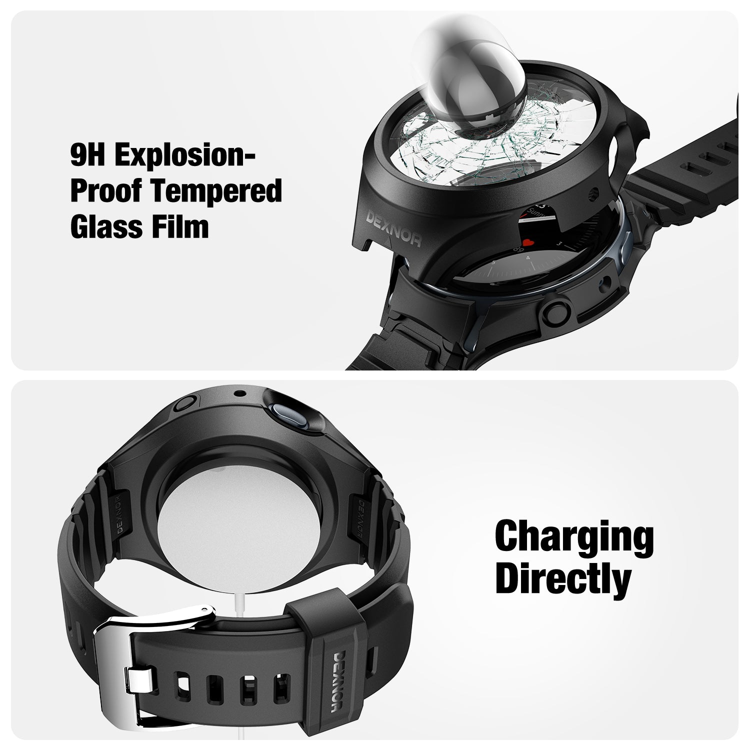 Dexnor Watch Case for Samsung Galaxy Watch Active 2 Band 44mm Full Body Bumper Shockproof Rugged Raised Bezel Snap-on Cover
